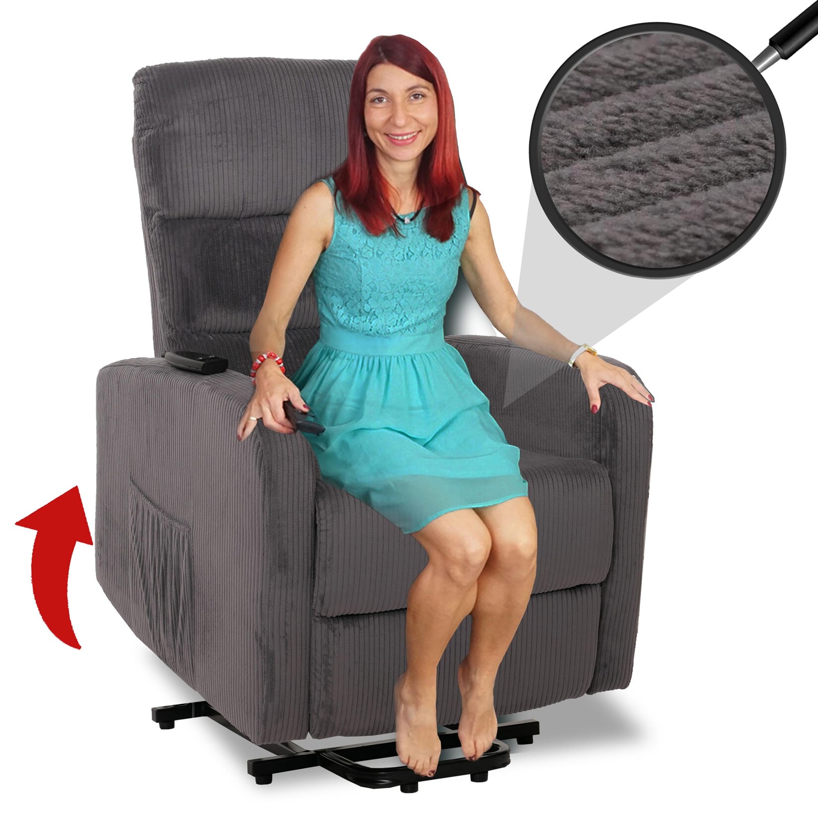 Fernsehsessel MCW-K62, Relaxsessel TV-Sessel Liege, Liegefunktion Aufstehhilfe, Metall Stoff/Textil Cord ~ dunkelgrau
