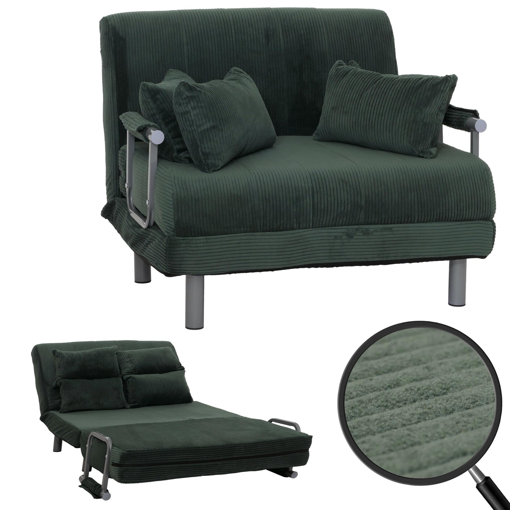 Schlafsessel MCW-K29, Klappsessel Schlafsofa Gästebett, Liegefläche 190x100cm, Stoff Cord (330g/m²) ~ grün