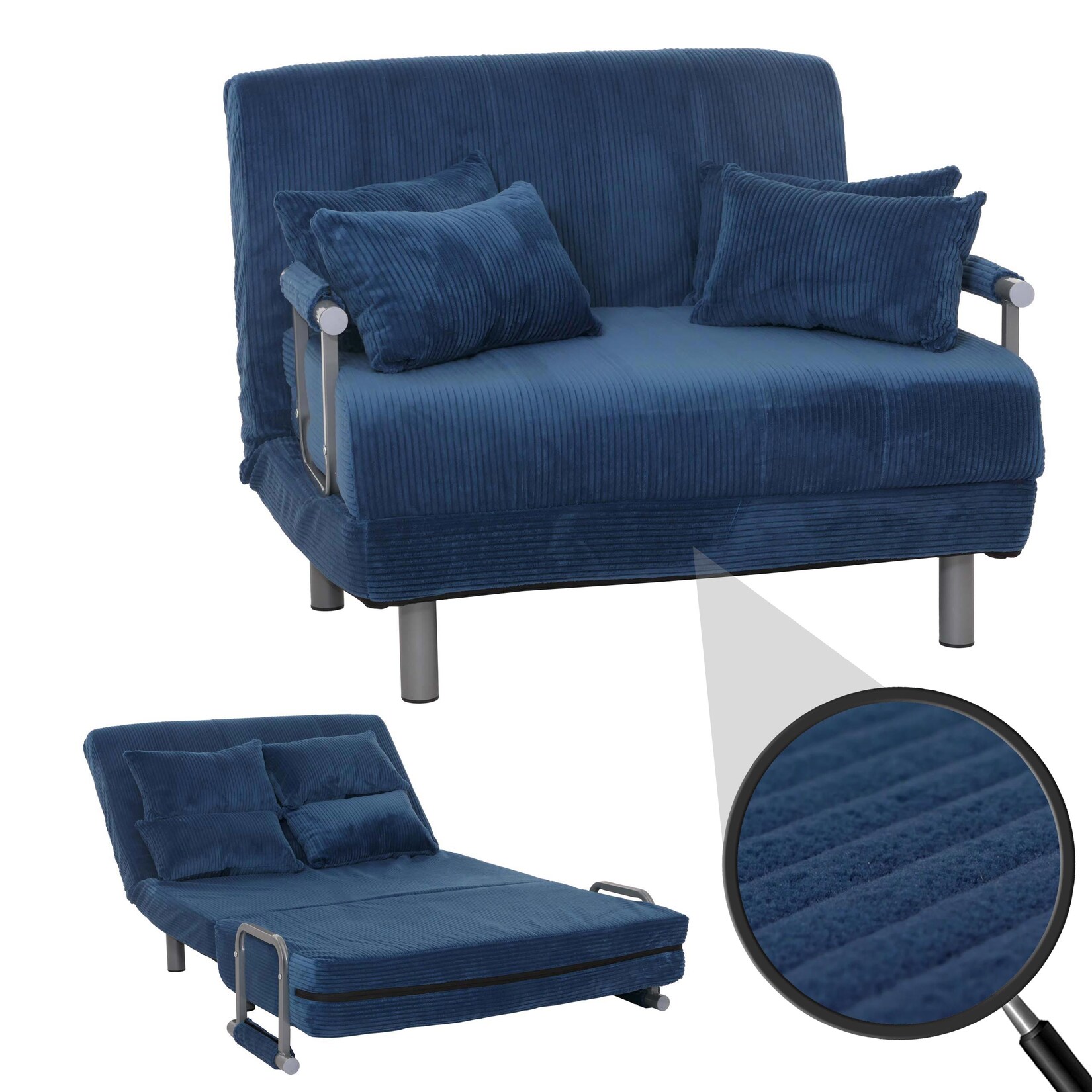 Schlafsessel MCW-K29, Klappsessel Schlafsofa Gästebett, Liegefläche 190x100cm, Stoff Cord (330g/m²) ~ blau