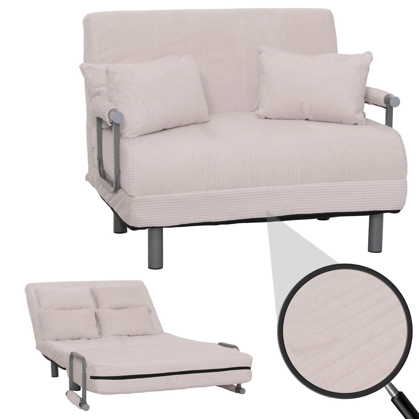 Schlafsessel MCW-K29, Klappsessel Schlafsofa Gästebett, Liegefläche 190x100cm, Stoff Cord (330g/m²) ~ creme-weiß