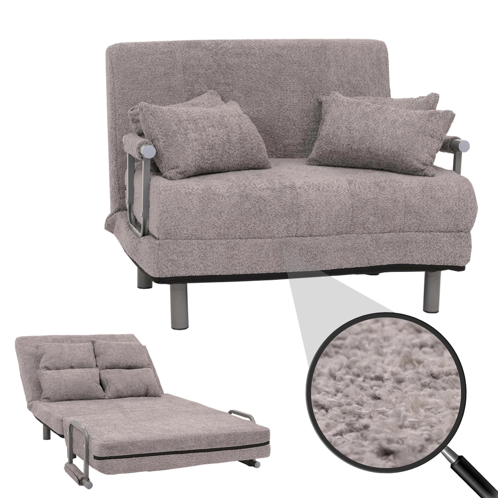 Schlafsessel MCW-K29, Klappsessel Schlafsofa Gästebett, Liegefläche 190x100cm, Stoff Bouclé (500g/m²) ~ dunkelgrau