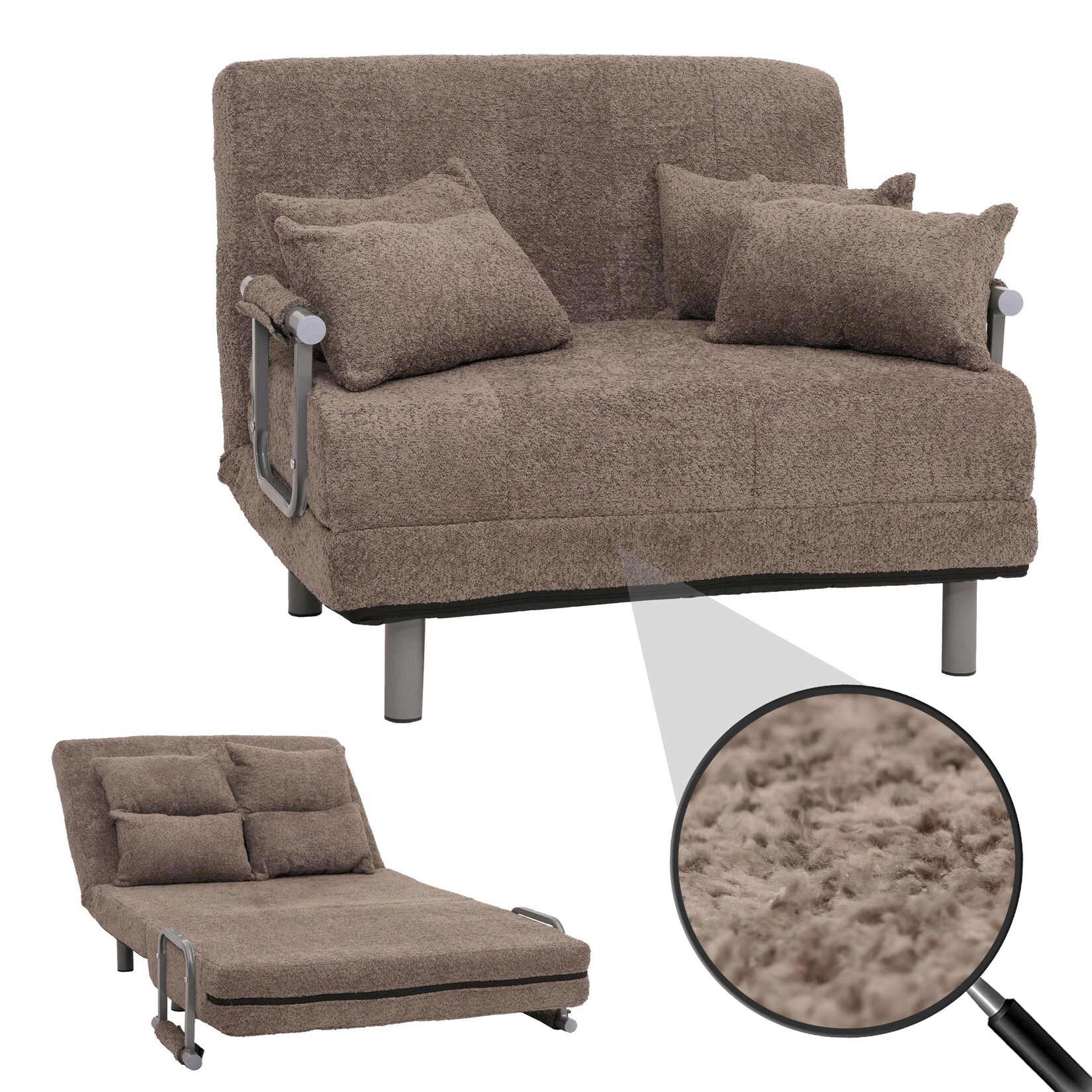 Schlafsessel MCW-K29, Klappsessel Schlafsofa Gästebett, Liegefläche 190x100cm, Stoff Bouclé (500g/m²) ~ hellbraun | 04057651692753
