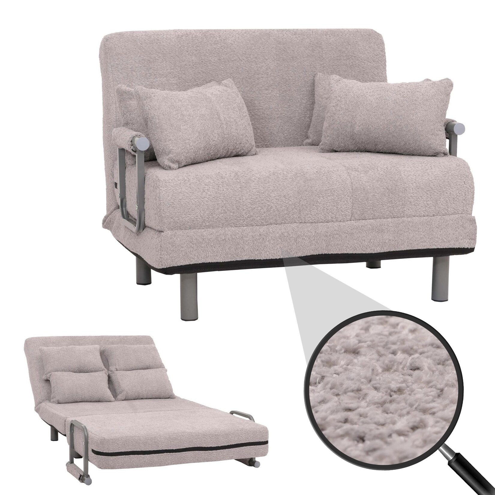 Schlafsessel MCW-K29, Klappsessel Schlafsofa Gästebett, Liegefläche 190x100cm, Stoff Bouclé (500g/m²) ~ grau
