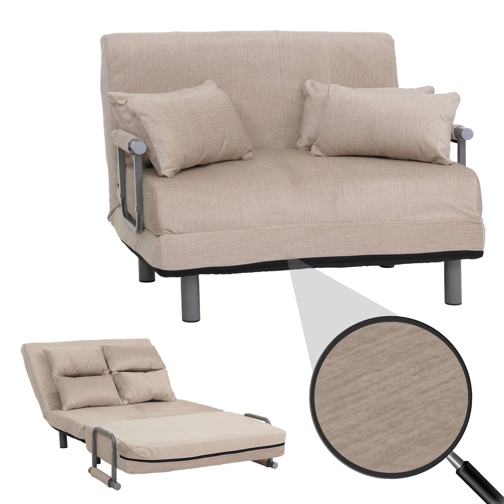 Schlafsessel MCW-K29, Klappsessel Schlafsofa Gästebett, Liegefläche 190x100cm, Stoff Chenille (370g/m²) ~ creme