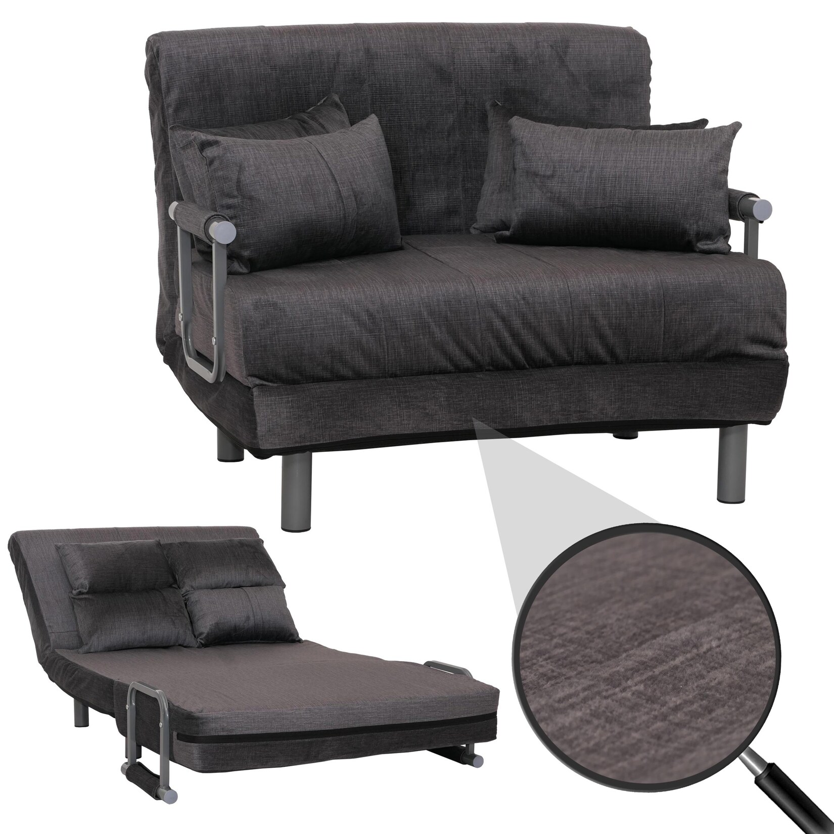 Schlafsessel MCW-K29, Klappsessel Schlafsofa Gästebett, Liegefläche 190x100cm, Stoff Chenille (370g/m²) ~ dunkelgrau | 04057651955506