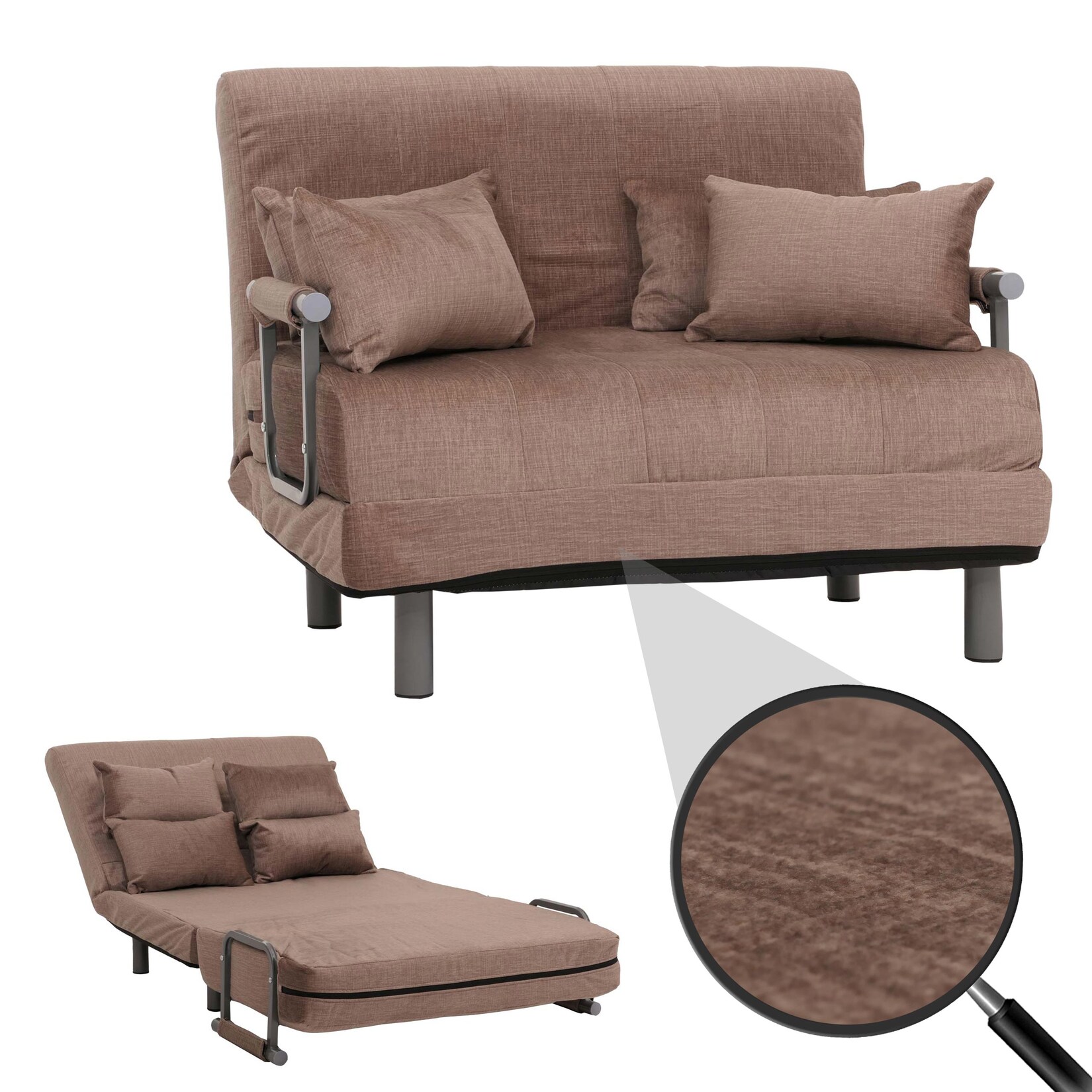 Schlafsessel MCW-K29, Klappsessel Schlafsofa Gästebett, Liegefläche 190x100cm, Stoff Chenille (370g/m²) ~ braun