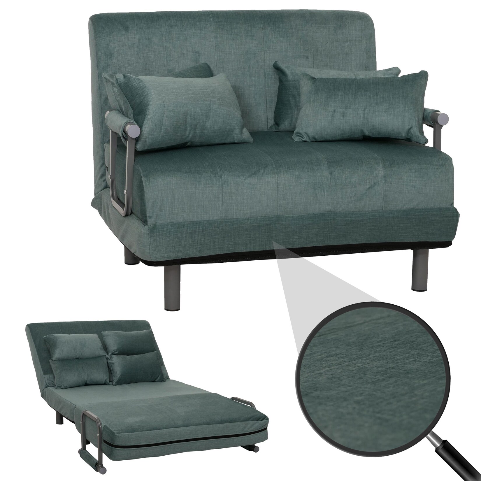 Schlafsessel MCW-K29, Klappsessel Schlafsofa Gästebett, Liegefläche 190x100cm, Stoff Chenille (370g/m²) ~ blau-grün