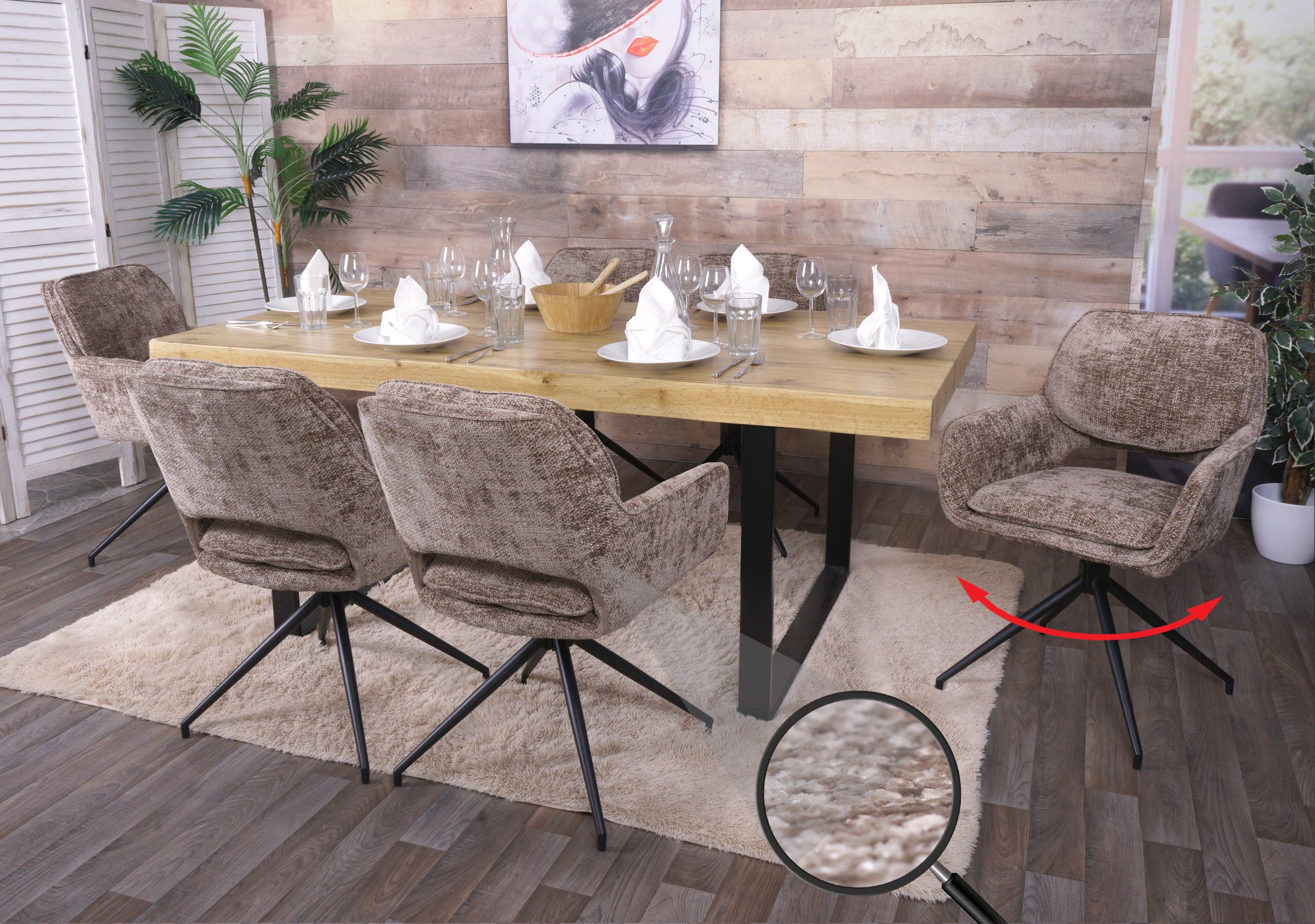 6er-Set Esszimmerstuhl MCW-N74, K&uuml;chenstuhl, drehbar Auto-Return, Stoff Chenille (490g/m&sup2;) &Ouml;ko-Tex ~ braun - Bild 1