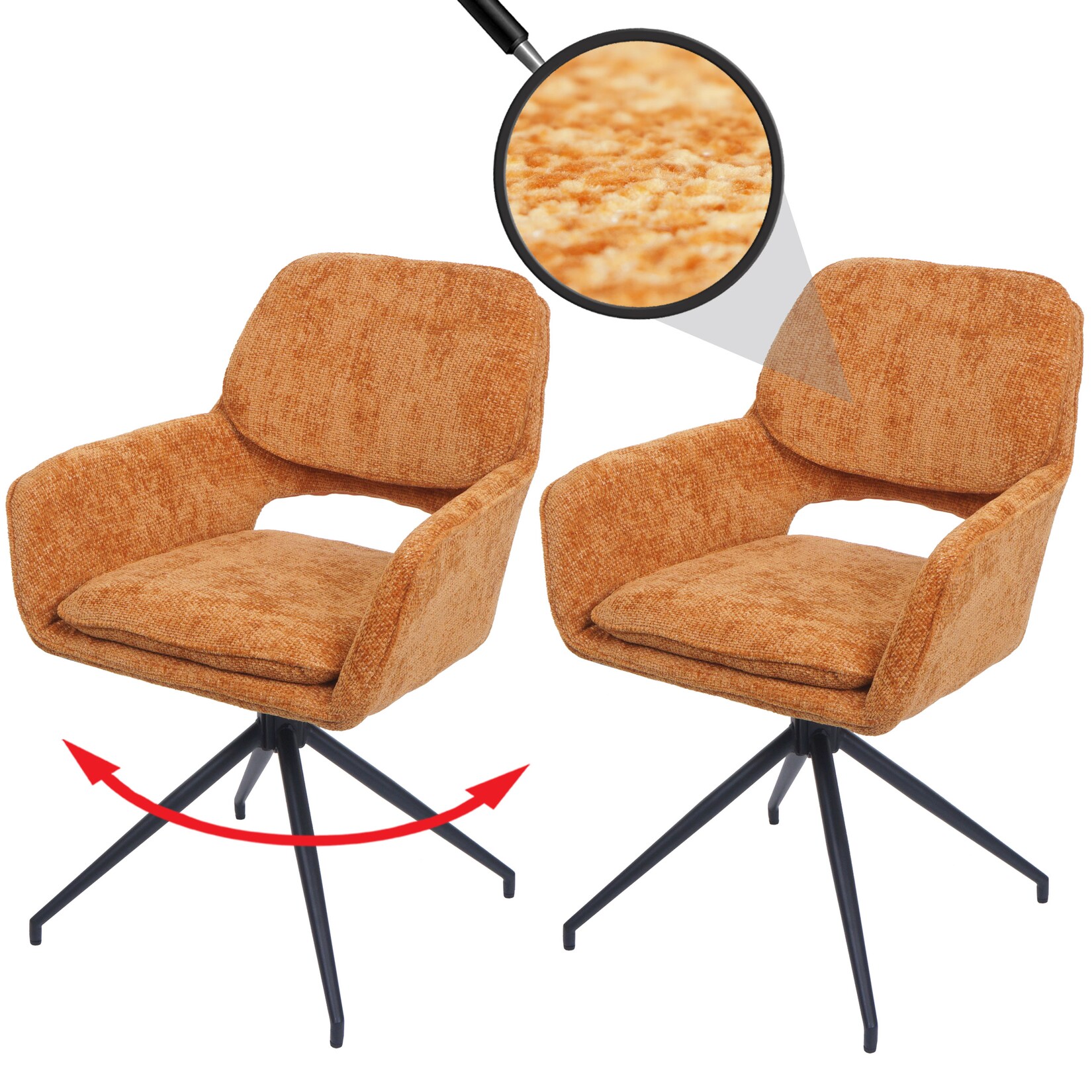 2er-Set Esszimmerstuhl MCW-N74, Küchenstuhl, drehbar Auto-Return, Stoff Chenille (490g/m²) Öko-Tex ~ ocker-gelb