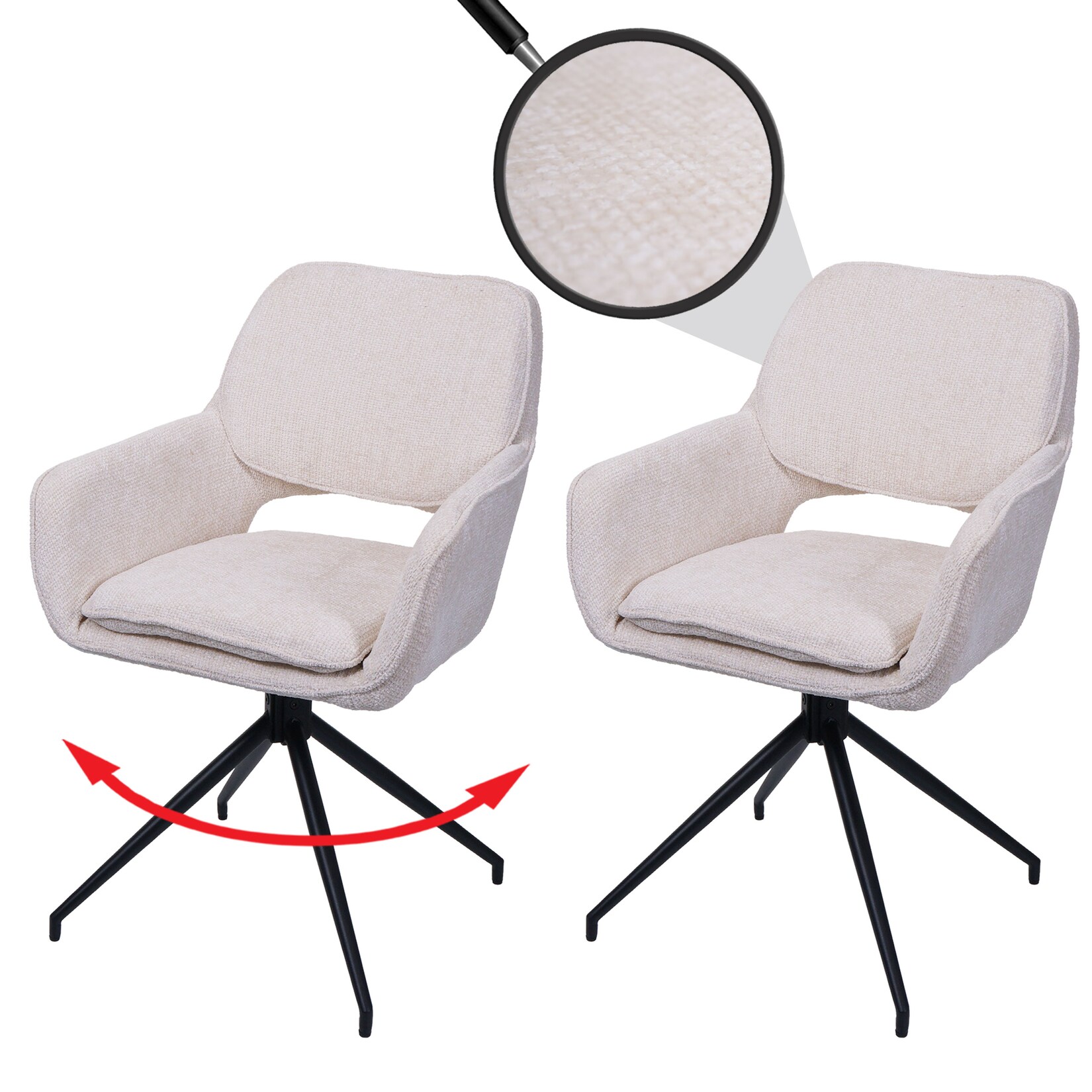 2er-Set Esszimmerstuhl MCW-N74, Küchenstuhl, drehbar Auto-Return, Stoff Chenille (490g/m²) Öko-Tex ~ creme