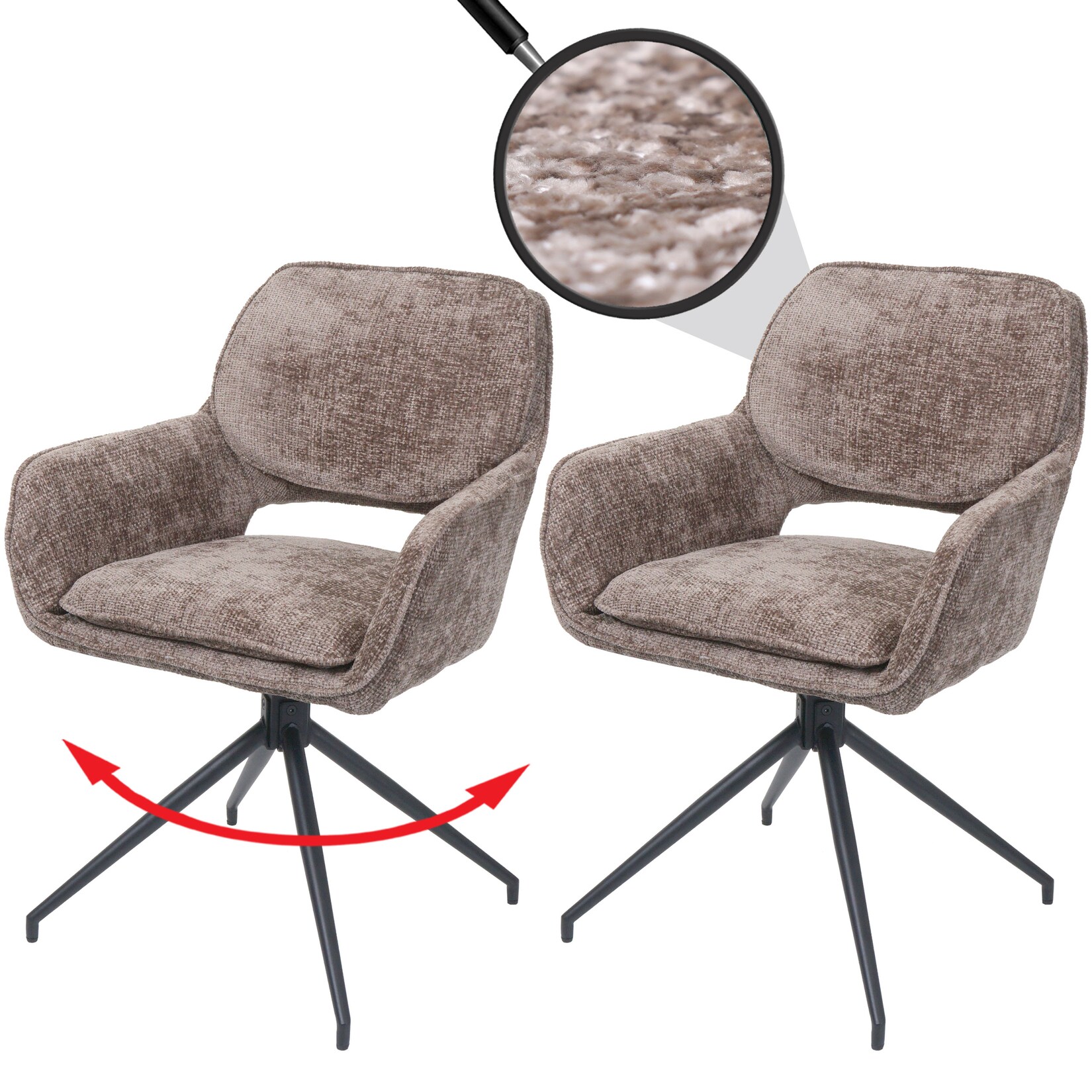 2er-Set Esszimmerstuhl MCW-N74, Küchenstuhl, drehbar Auto-Return, Stoff Chenille (490g/m²) Öko-Tex ~ braun