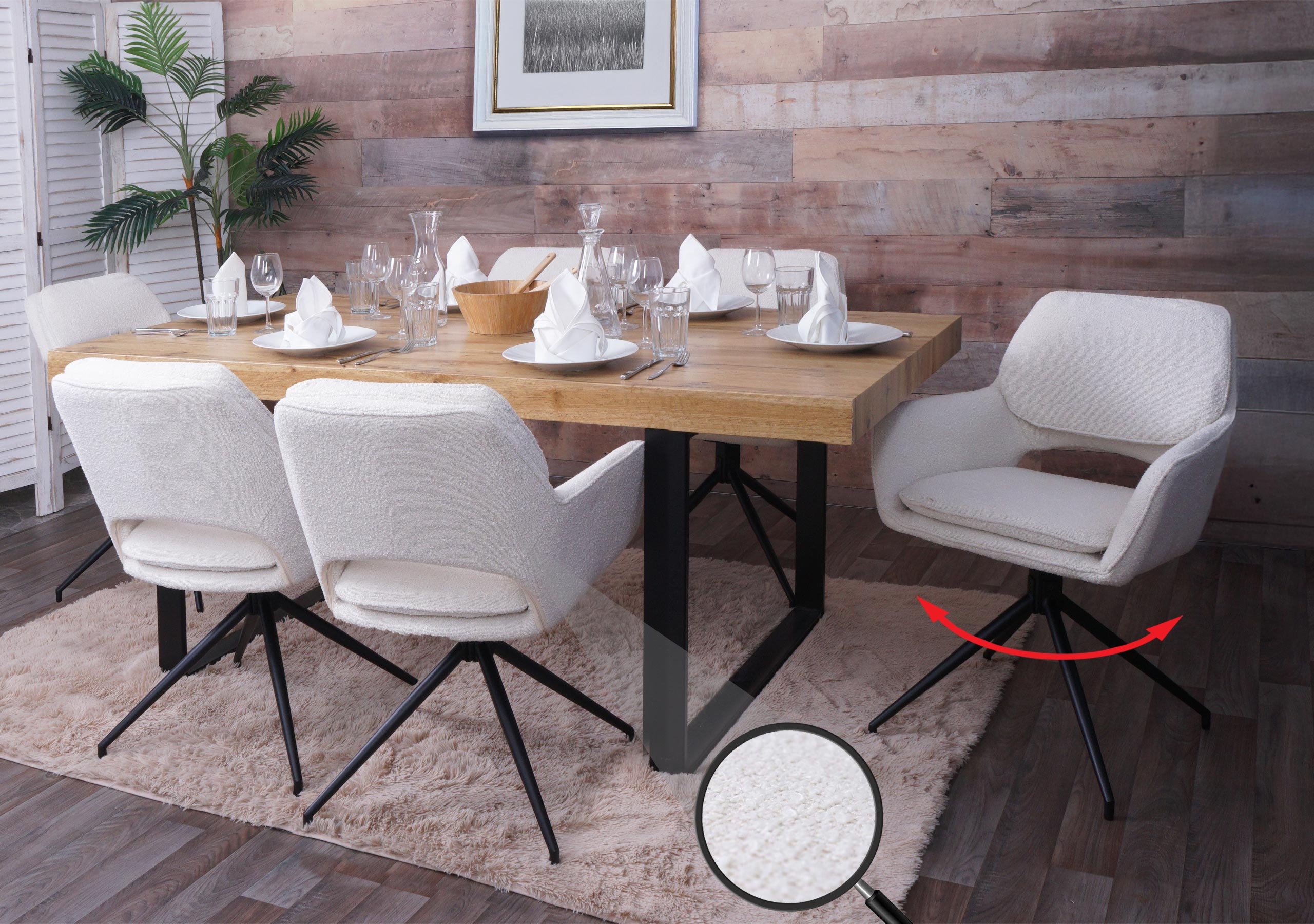 6er-Set Esszimmerstuhl MCW-N74, K&uuml;chenstuhl, drehbar Auto-Return, Stoff Boucl&eacute; (540g/m&sup2;) &Ouml;ko-Tex ~ creme - Bild 1