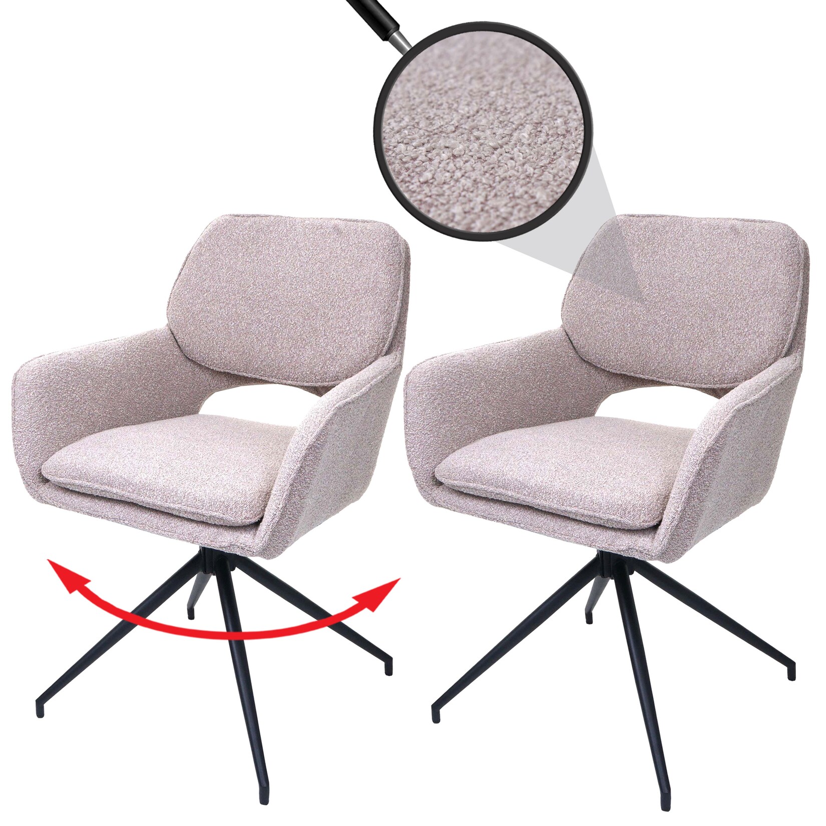 2er-Set Esszimmerstuhl MCW-N74, Küchenstuhl, drehbar Auto-Return, Stoff Bouclé (540g/m²) Öko-Tex ~ beige