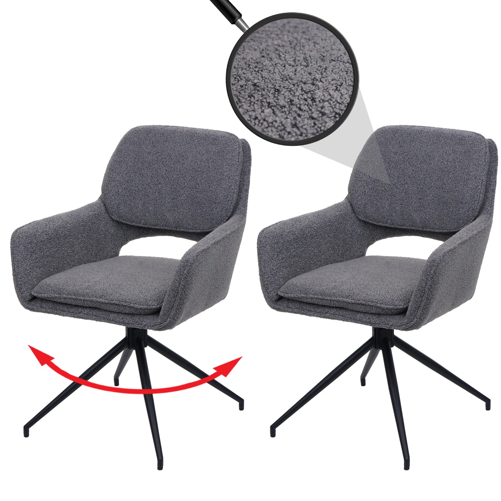 2er-Set Esszimmerstuhl MCW-N74, Küchenstuhl, drehbar Auto-Return, Stoff Bouclé (540g/m²) Öko-Tex ~ grau