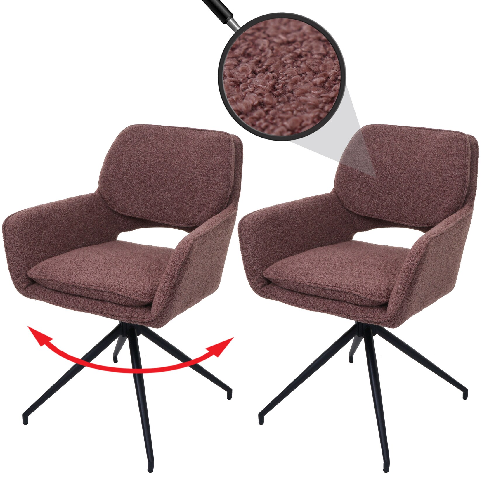 2er-Set Esszimmerstuhl MCW-N74, Küchenstuhl, drehbar Auto-Return, Stoff Bouclé (540g/m²) Öko-Tex ~ hellbraun