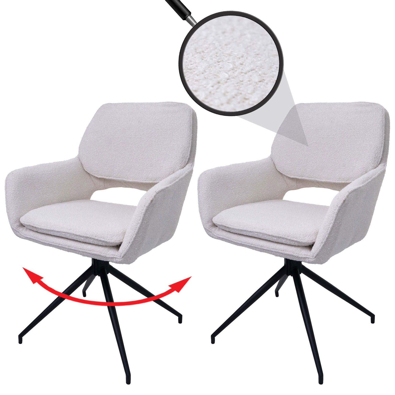 2er-Set Esszimmerstuhl MCW-N74, Küchenstuhl, drehbar Auto-Return, Stoff Bouclé (540g/m²) Öko-Tex ~ creme