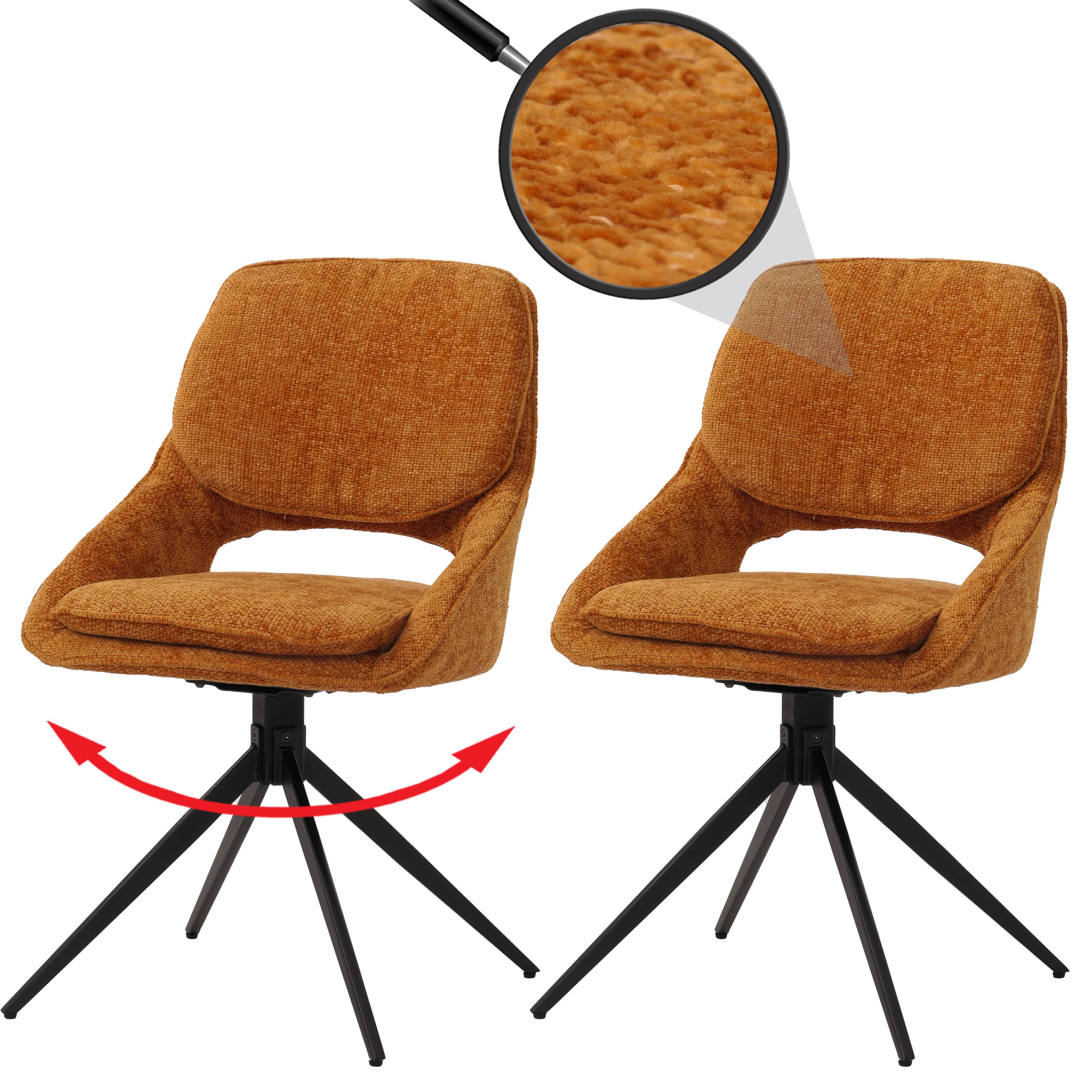 2er-Set Esszimmerstuhl MCW-N73, K&uuml;chenstuhl, drehbar Auto-Return, Stoff/Textil Chenille (490g/m&sup2;) &Ouml;ko-Tex ~ ocker-gelb - Bild 1