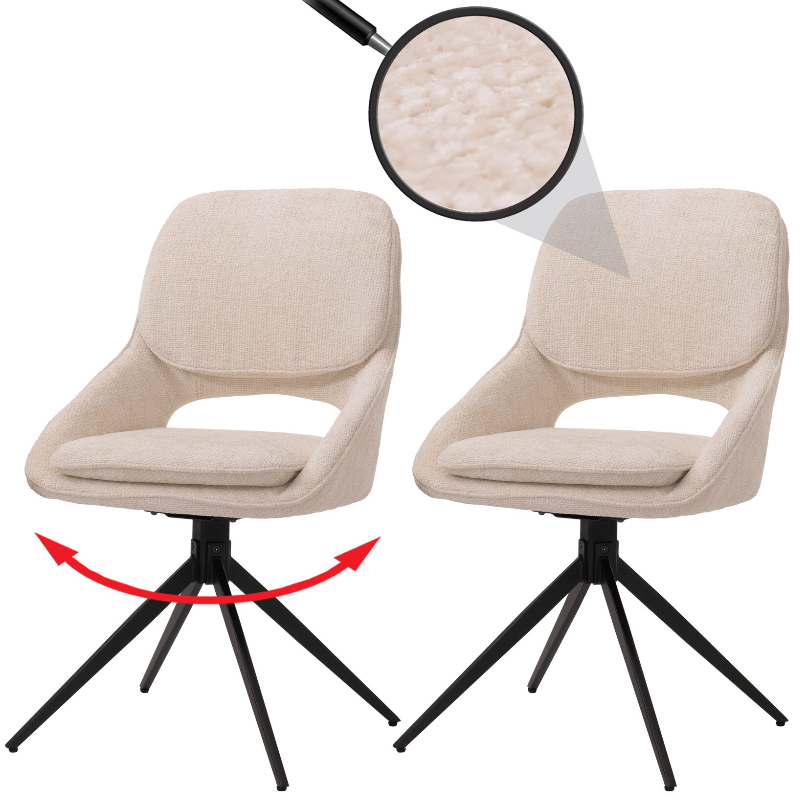2er-Set Esszimmerstuhl MCW-N73, Küchenstuhl, drehbar Auto-Return, Stoff/Textil Chenille (490g/m²) Öko-Tex ~ creme-beige