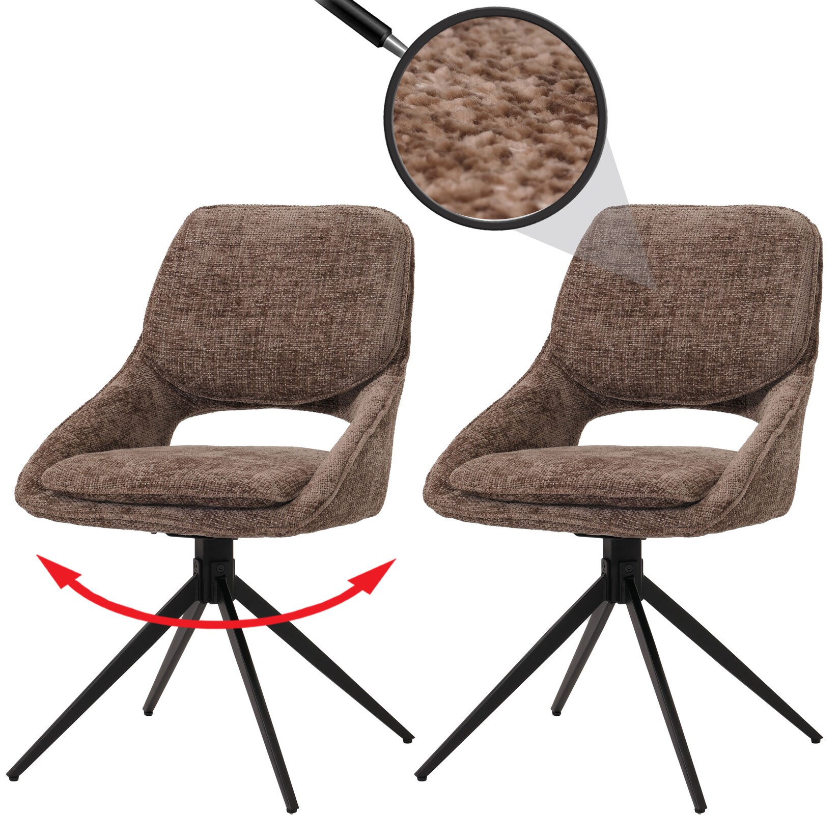 2er-Set Esszimmerstuhl MCW-N73, Küchenstuhl, drehbar Auto-Return, Stoff/Textil Chenille (490g/m²) Öko-Tex ~ braun