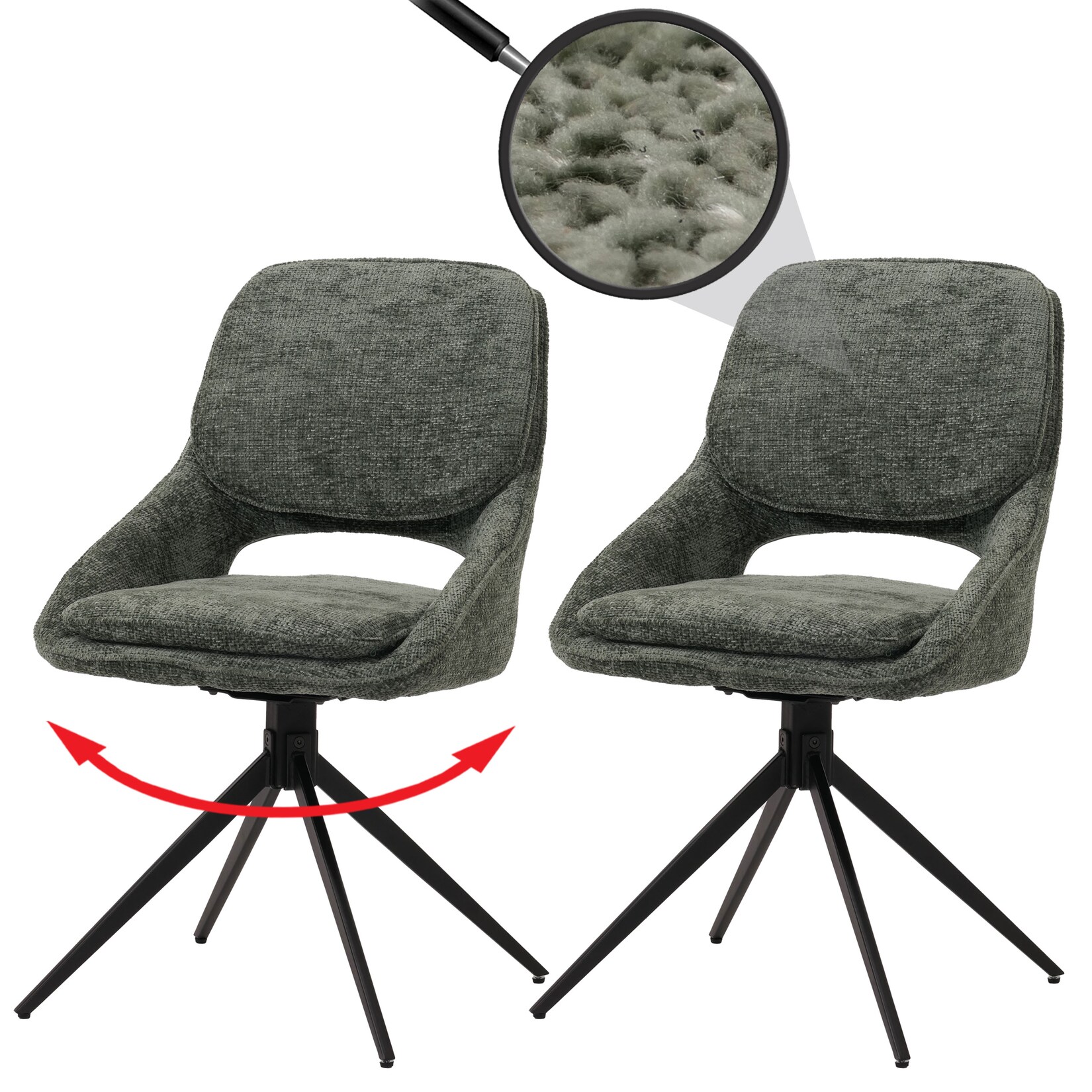 2er-Set Esszimmerstuhl MCW-N73, Küchenstuhl, drehbar Auto-Return, Stoff/Textil Chenille (490g/m²) Öko-Tex ~ grün