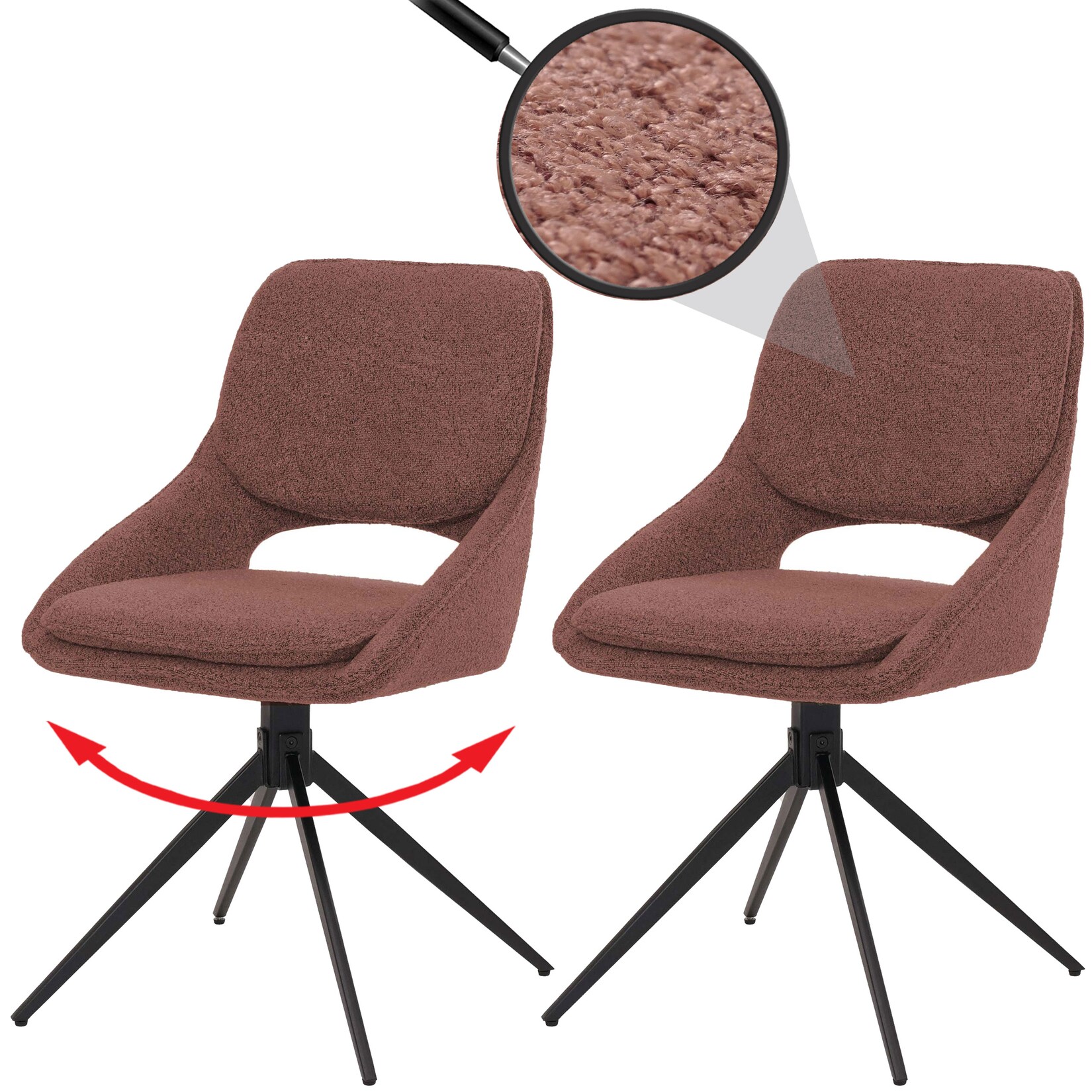 2er-Set Esszimmerstuhl MCW-N73, Küchenstuhl, drehbar Auto-Return, Stoff/Textil Boucle (540g/m²) Öko-Tex ~ braun