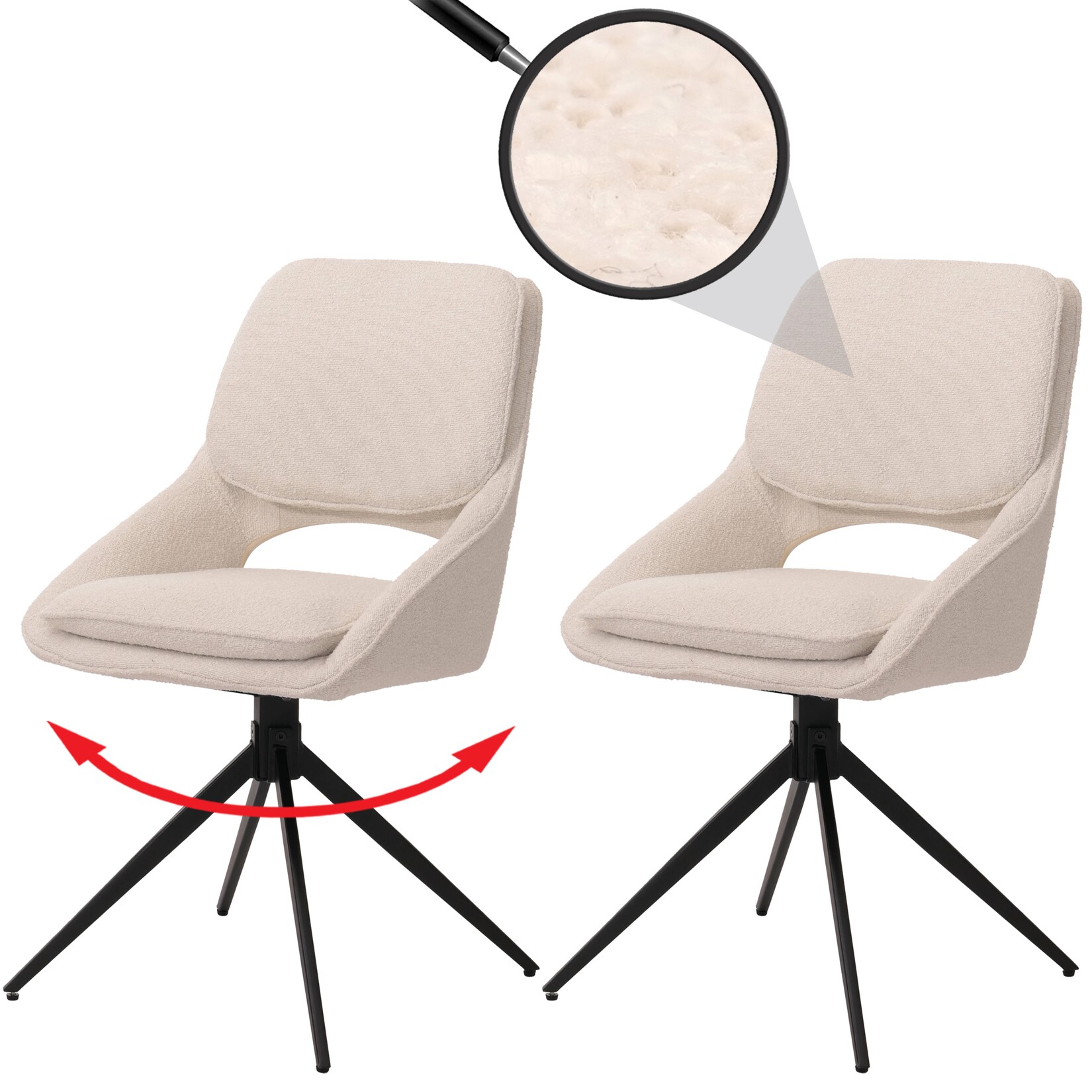 2er-Set Esszimmerstuhl MCW-N73, Küchenstuhl, drehbar Auto-Return, Stoff/Textil Boucle (540g/m²) Öko-Tex ~ creme