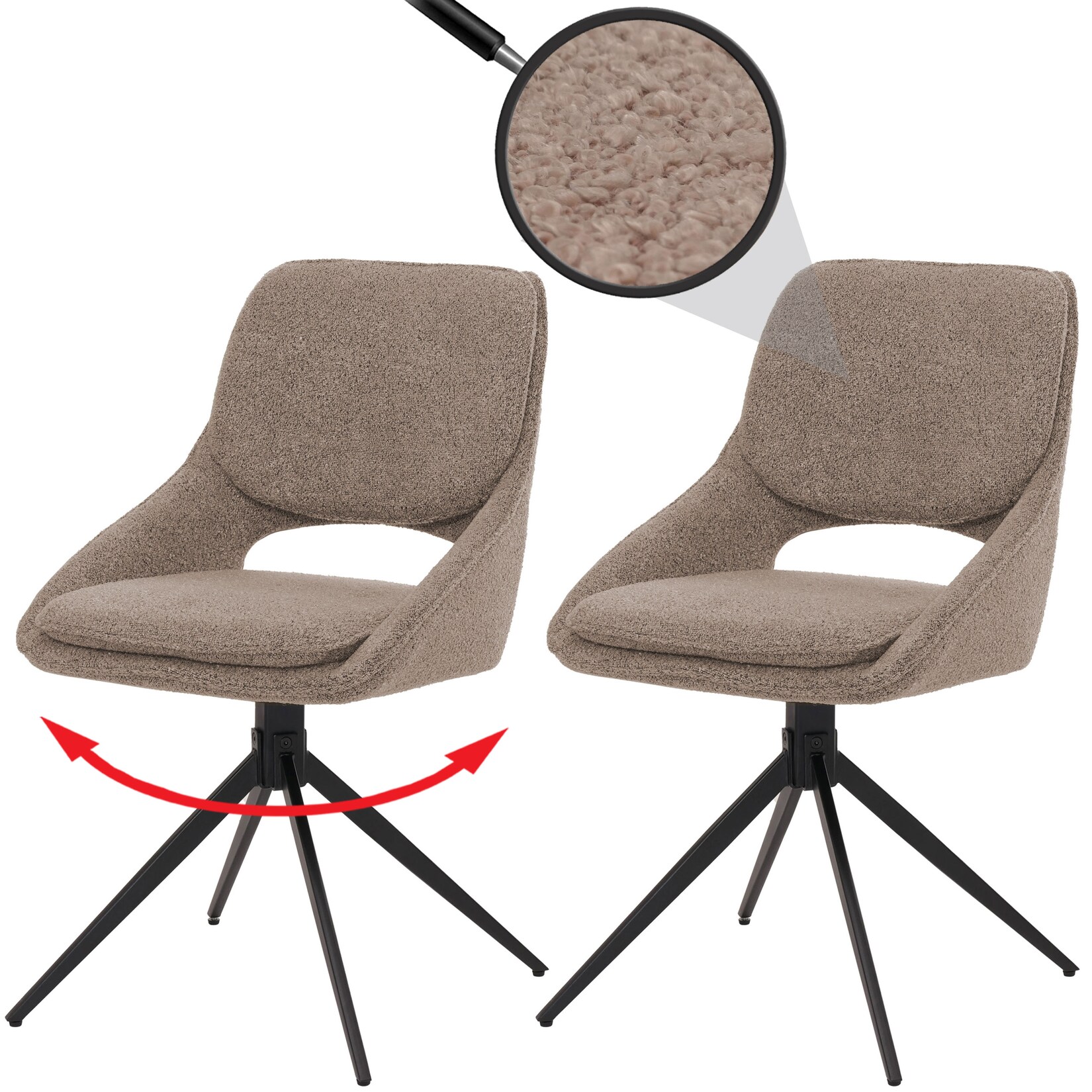 2er-Set Esszimmerstuhl MCW-N73, Küchenstuhl, drehbar Auto-Return, Stoff/Textil Boucle (540g/m²) Öko-Tex ~ beige