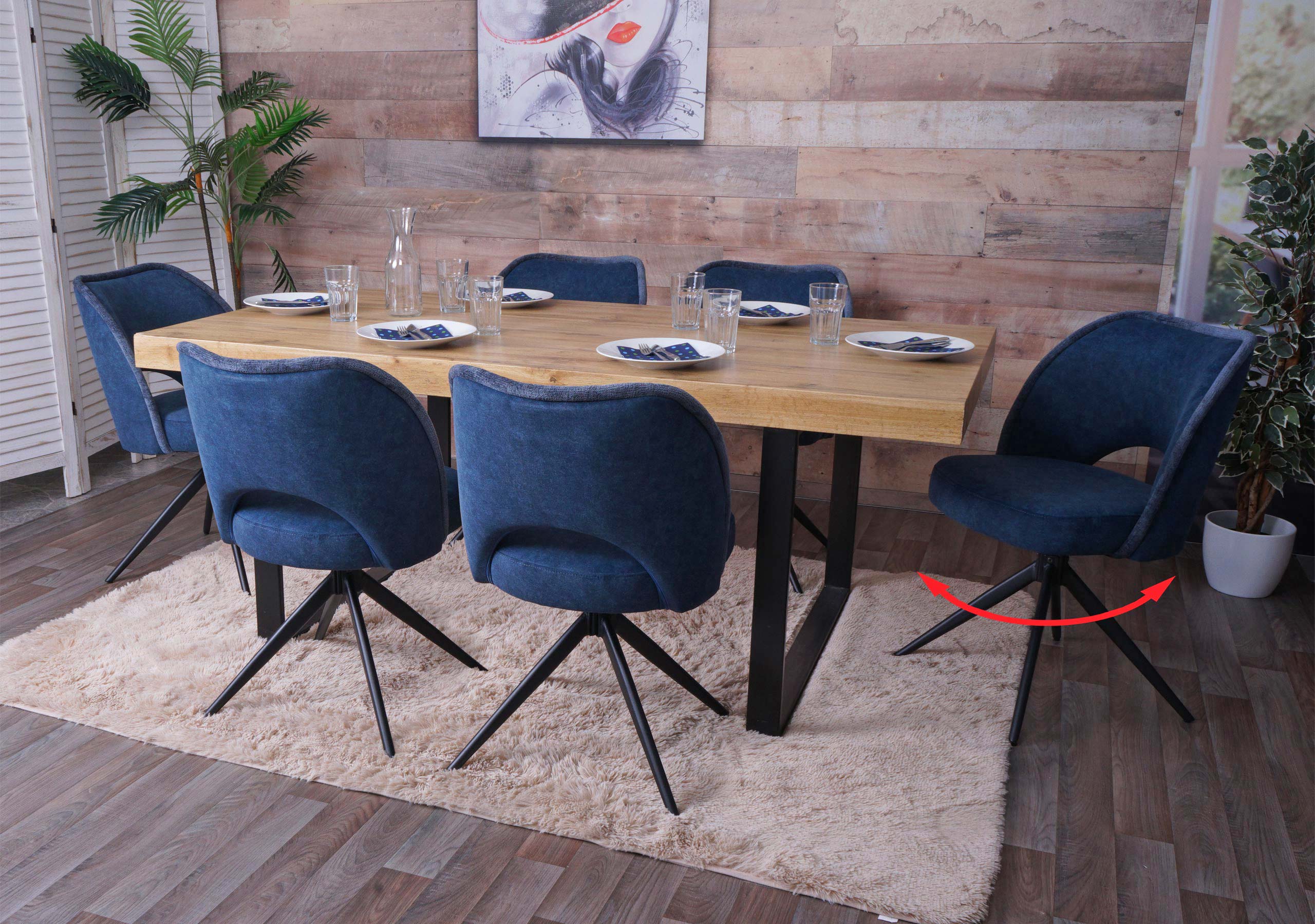 6er-Set Esszimmerstuhl MCW-N72, Polster-K&uuml;chenstuhl, drehbar Auto-Return, Stoff/Textil (420g/m&sup2;) &Ouml;ko-Tex ~ blau - Bild 1