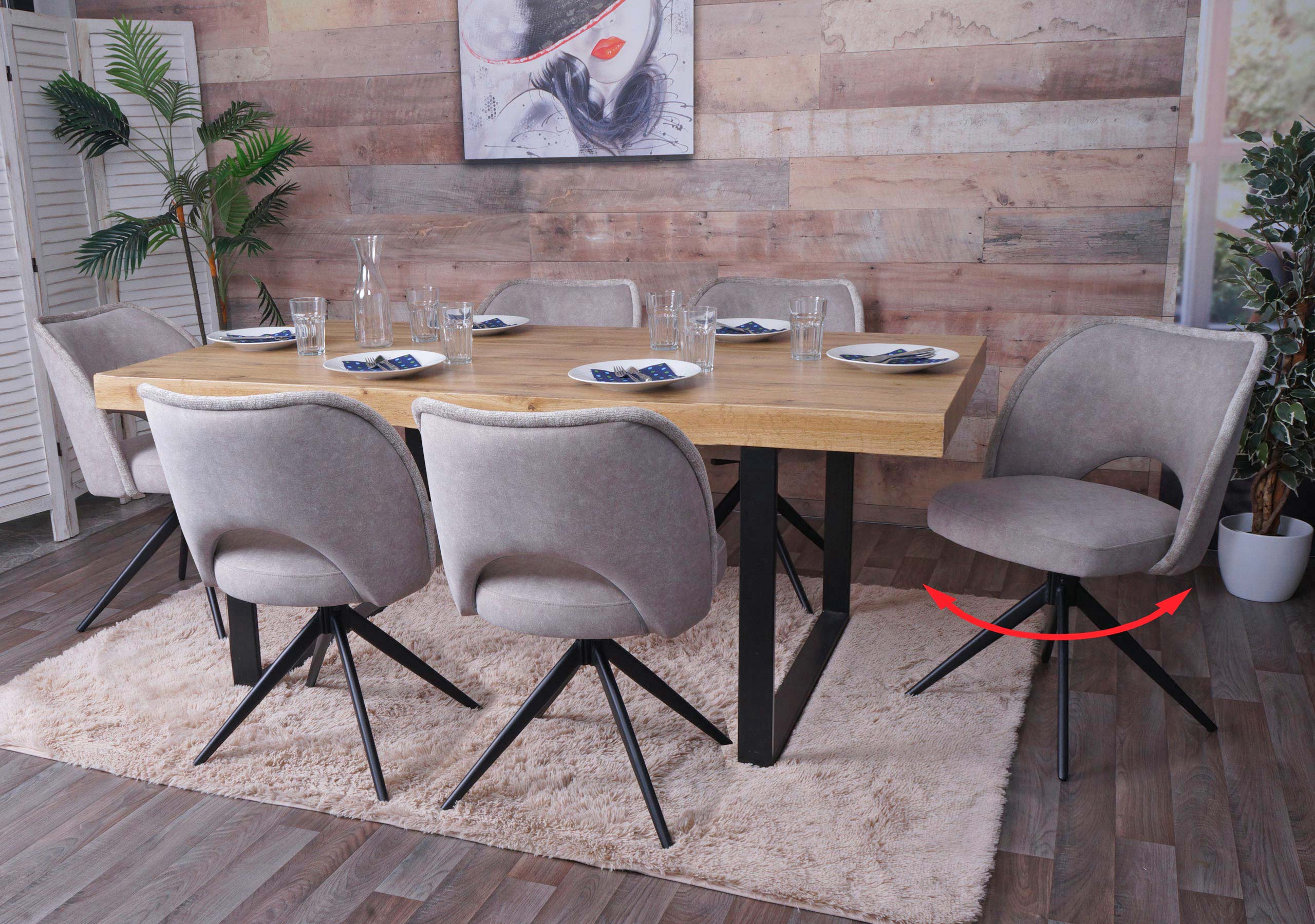 6er-Set Esszimmerstuhl MCW-N72, Polster-K&uuml;chenstuhl, drehbar Auto-Return, Stoff/Textil (420g/m&sup2;) &Ouml;ko-Tex ~ hellgrau - Bild 1