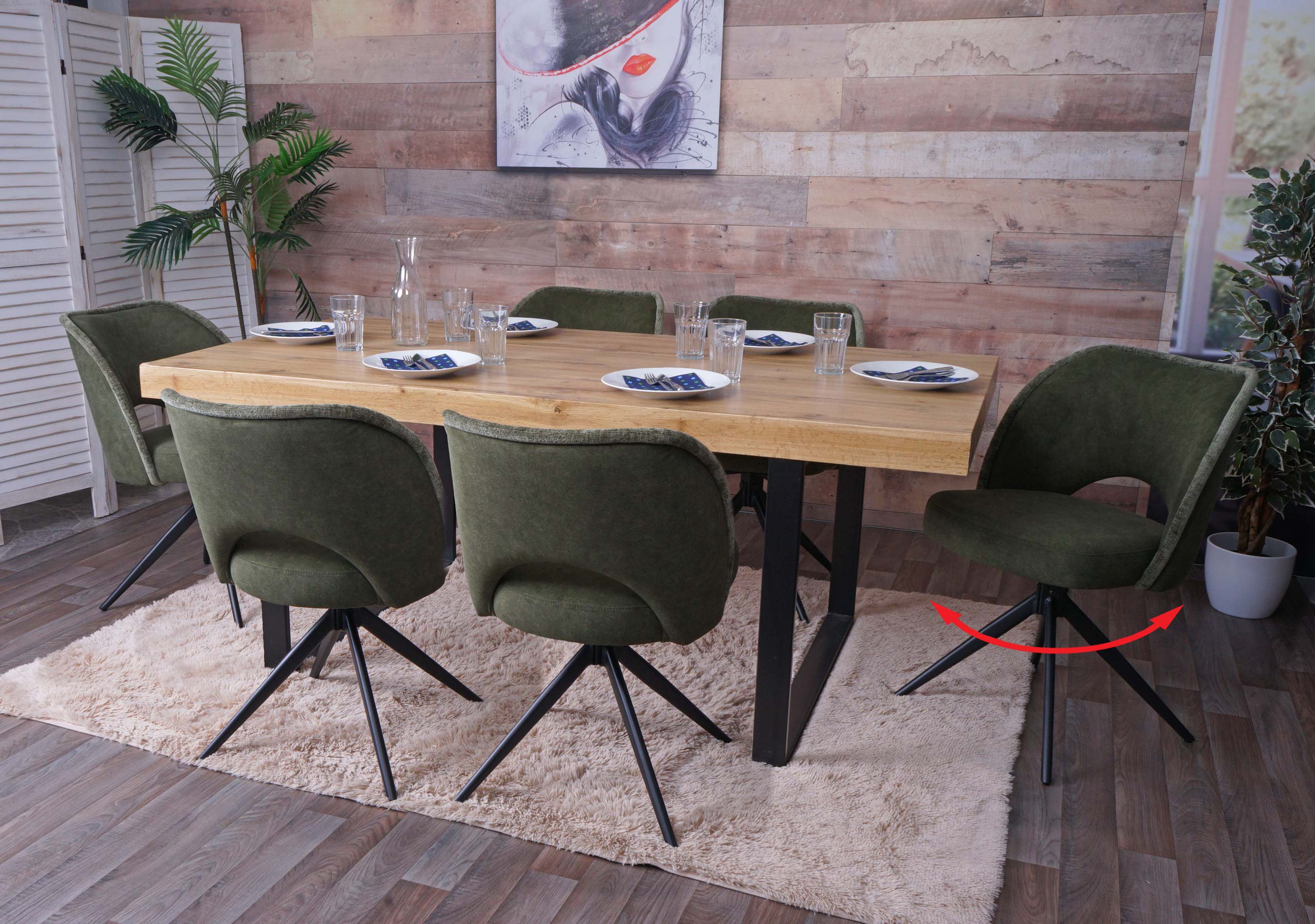 6er-Set Esszimmerstuhl MCW-N72, Polster-K&uuml;chenstuhl, drehbar Auto-Return, Stoff/Textil (420g/m&sup2;) &Ouml;ko-Tex ~ gr&uuml;n - Bild 1