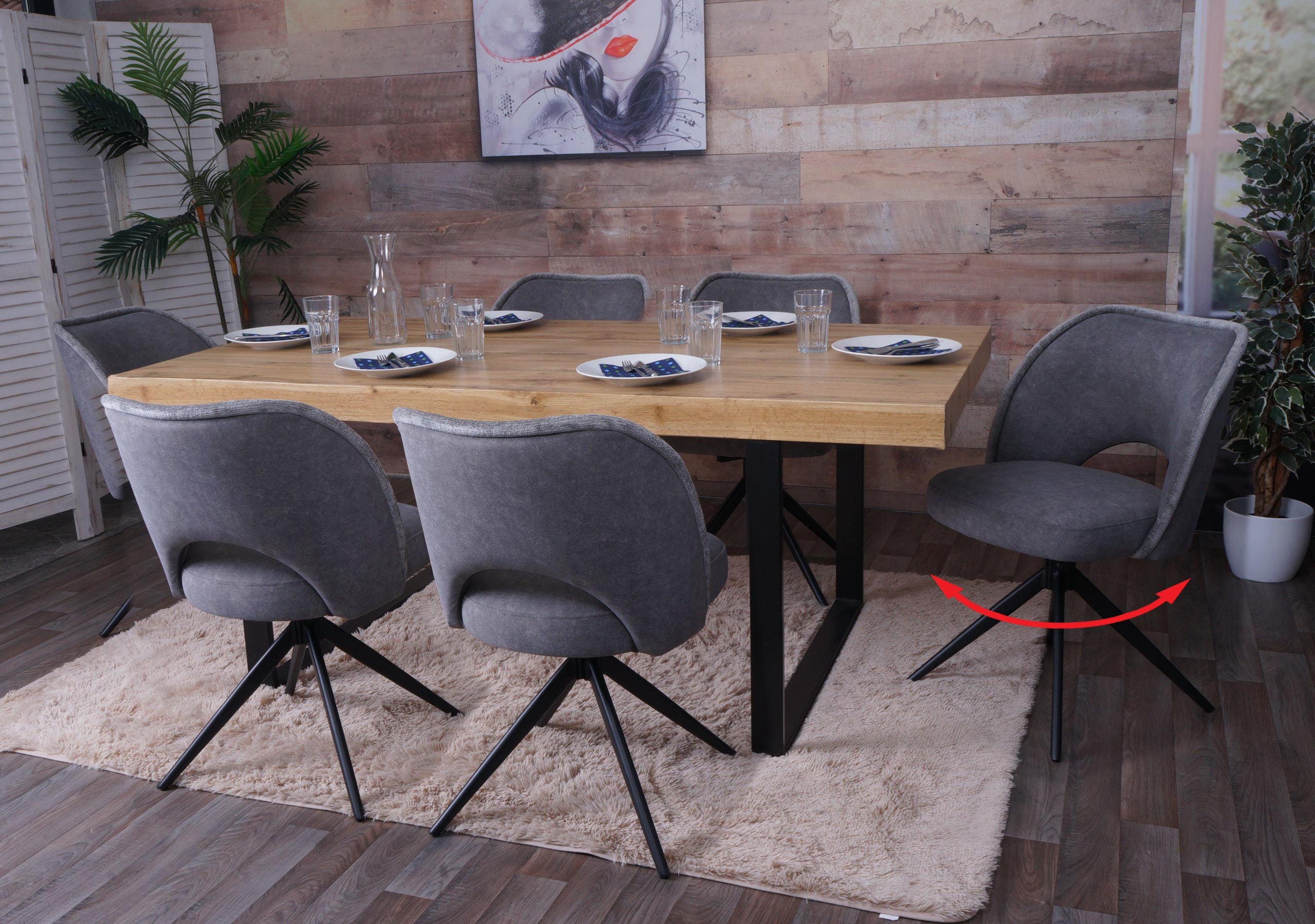 6er-Set Esszimmerstuhl MCW-N72, Polster-K&uuml;chenstuhl, drehbar Auto-Return, Stoff/Textil (420g/m&sup2;) &Ouml;ko-Tex ~ dunkelgrau - Bild 1