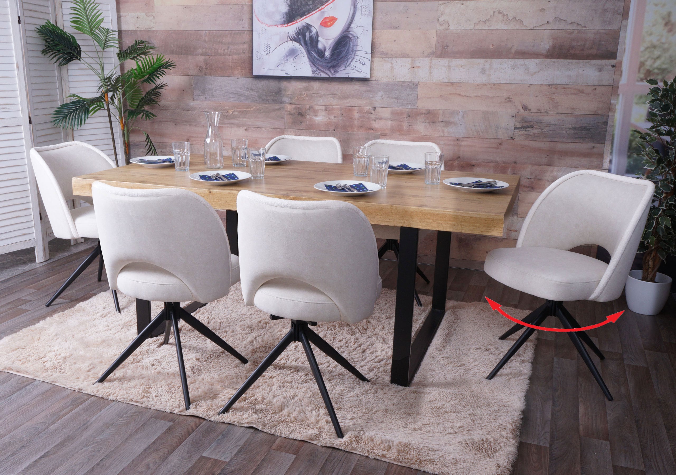 6er-Set Esszimmerstuhl MCW-N72, Polster-K&uuml;chenstuhl, drehbar Auto-Return, Stoff/Textil (420g/m&sup2;) &Ouml;ko-Tex ~ creme - Bild 1