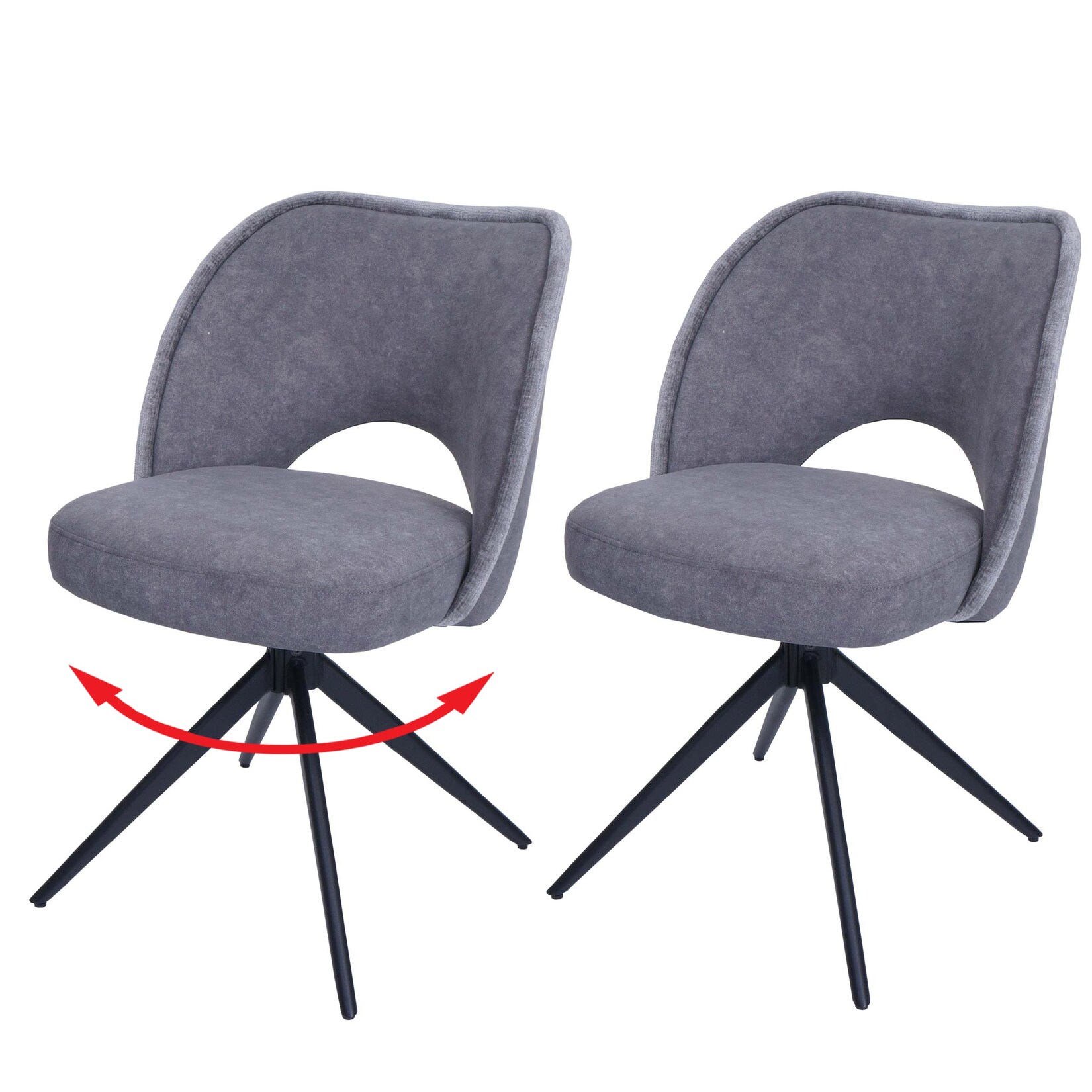 2er-Set Esszimmerstuhl MCW-N72, Polster-Küchenstuhl, drehbar Auto-Return, Stoff/Textil (420g/m²) Öko-Tex ~ dunkelgrau