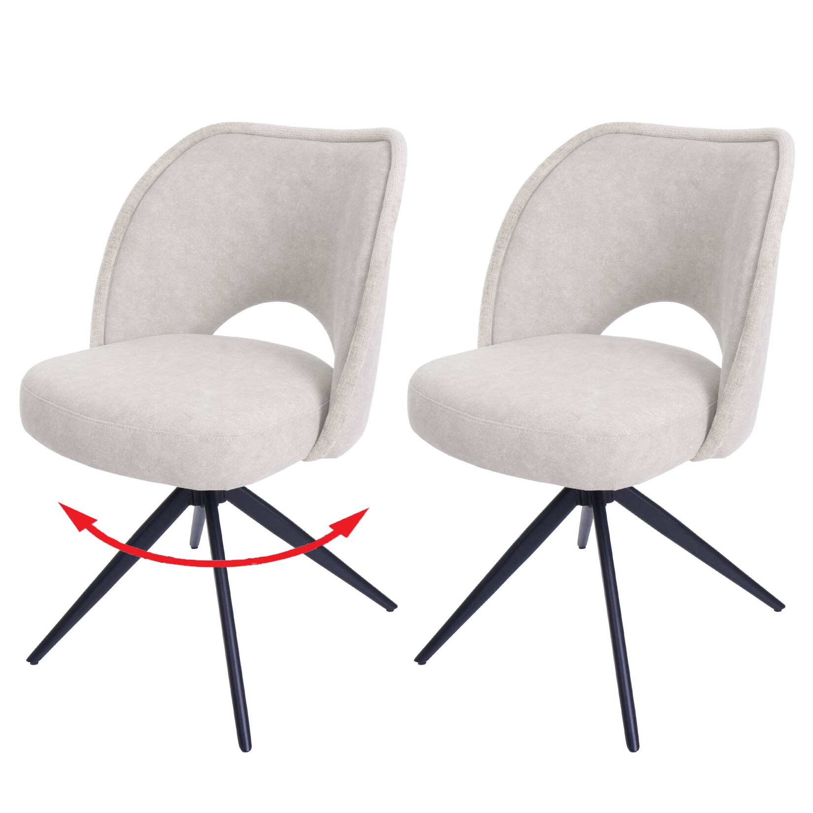 2er-Set Esszimmerstuhl MCW-N72, Polster-Küchenstuhl, drehbar Auto-Return, Stoff/Textil (420g/m²) Öko-Tex ~ creme