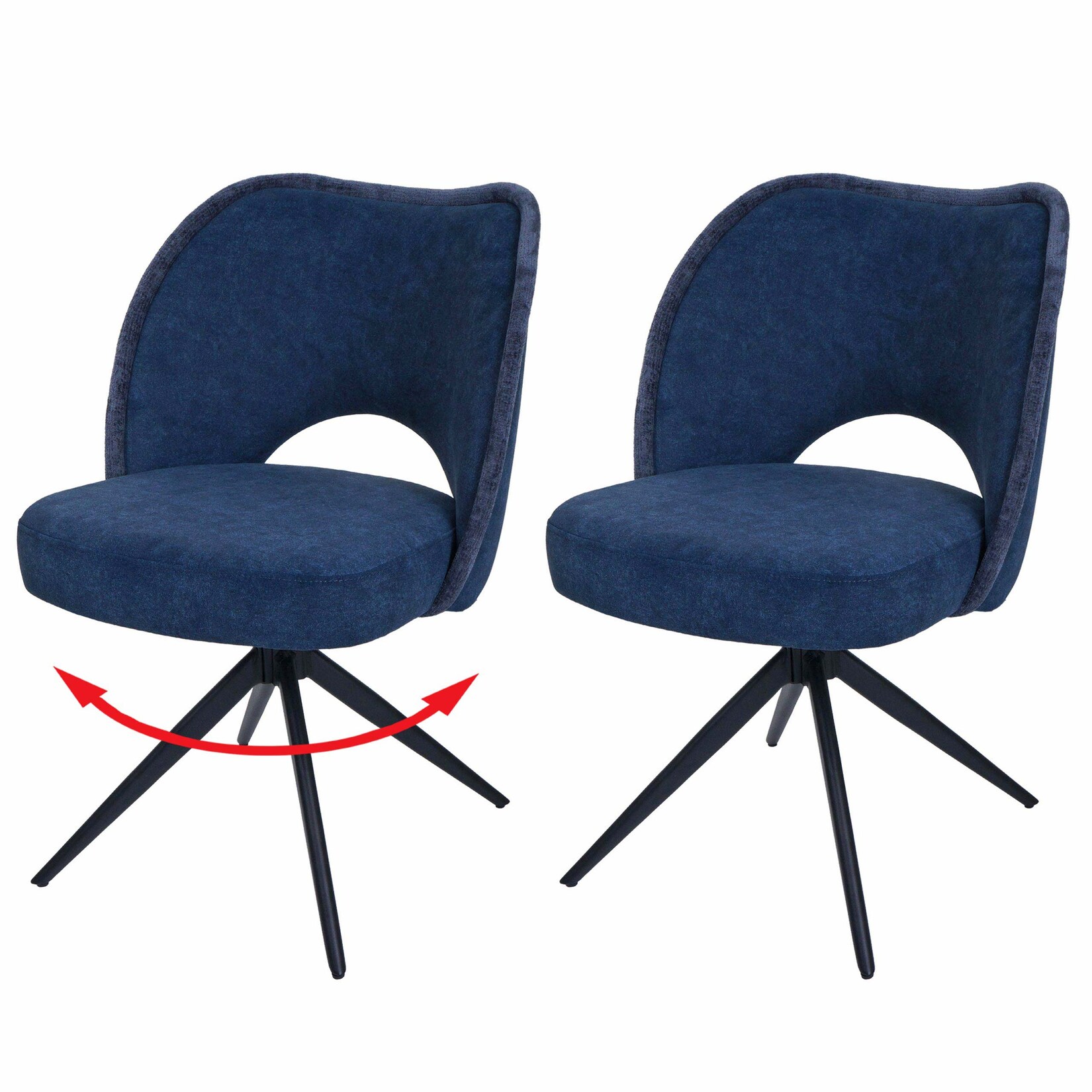 2er-Set Esszimmerstuhl MCW-N72, Polster-Küchenstuhl, drehbar Auto-Return, Stoff/Textil (420g/m²) Öko-Tex ~ blau