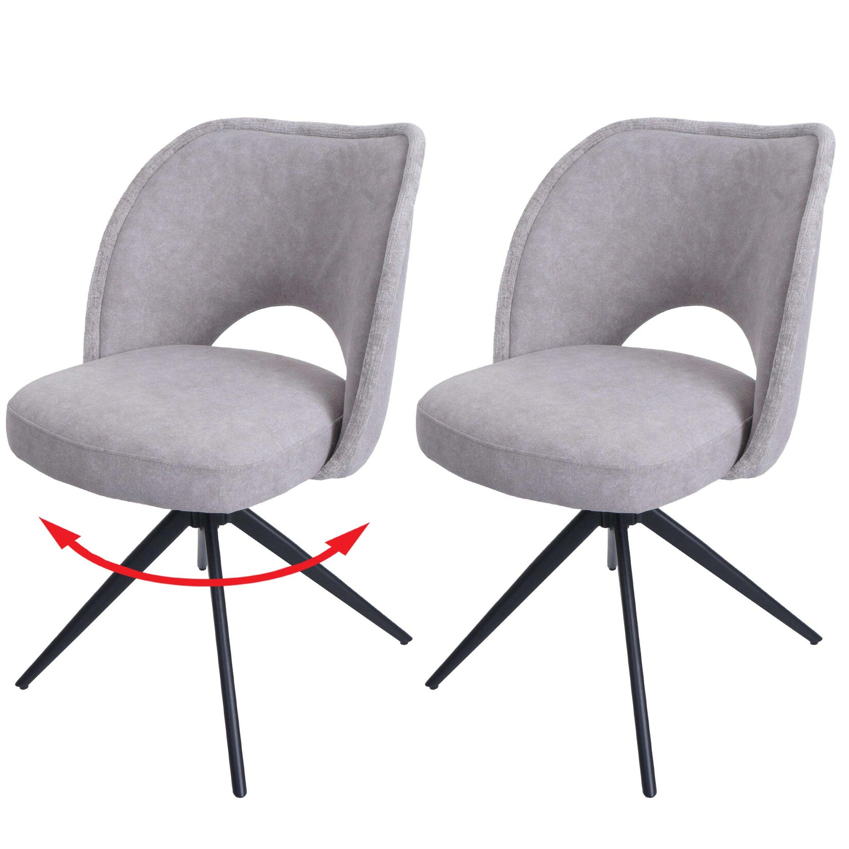 2er-Set Esszimmerstuhl MCW-N72, Polster-Küchenstuhl, drehbar Auto-Return, Stoff/Textil (420g/m²) Öko-Tex ~ hellgrau