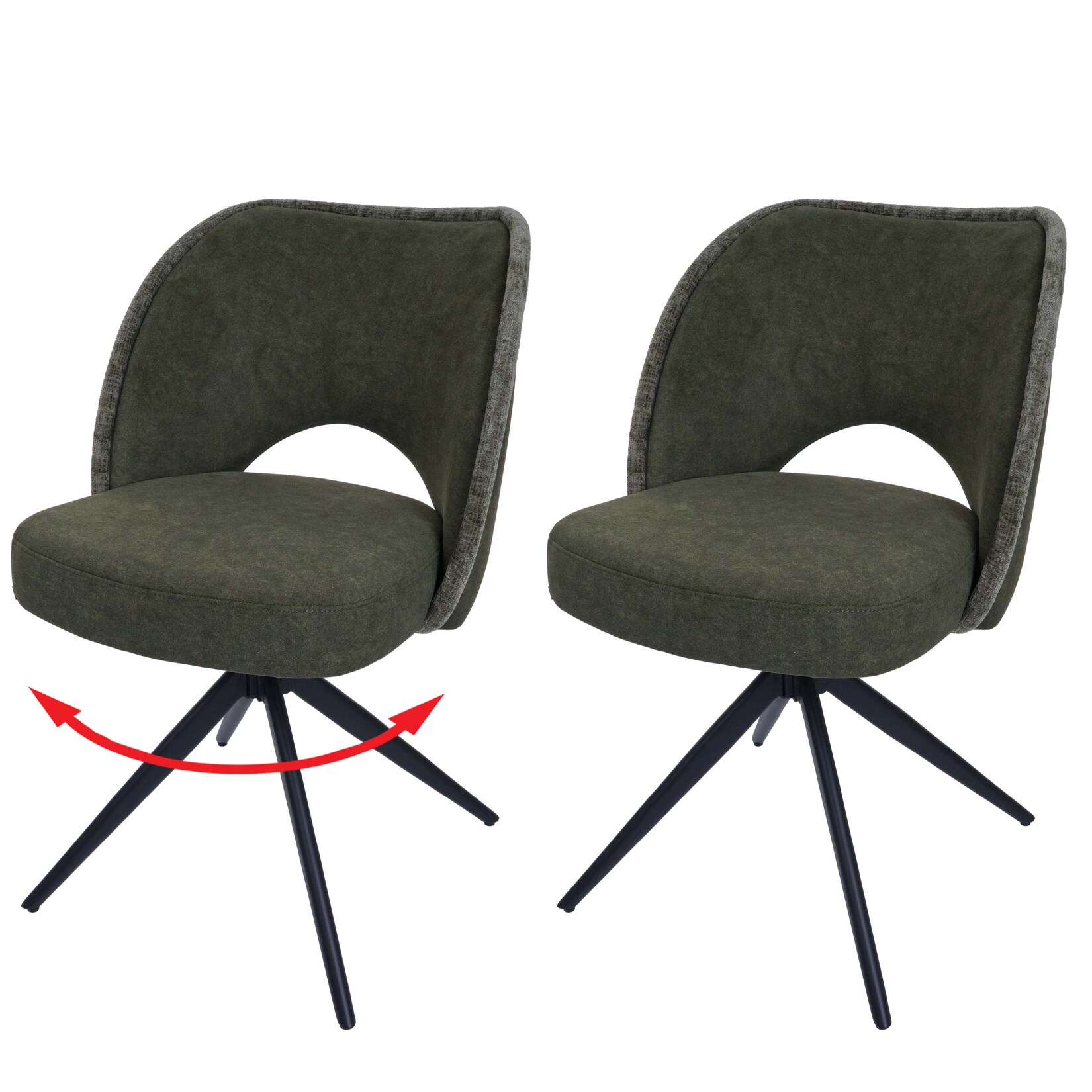 2er-Set Esszimmerstuhl MCW-N72, Polster-Küchenstuhl, drehbar Auto-Return, Stoff/Textil (420g/m²) Öko-Tex ~ grün