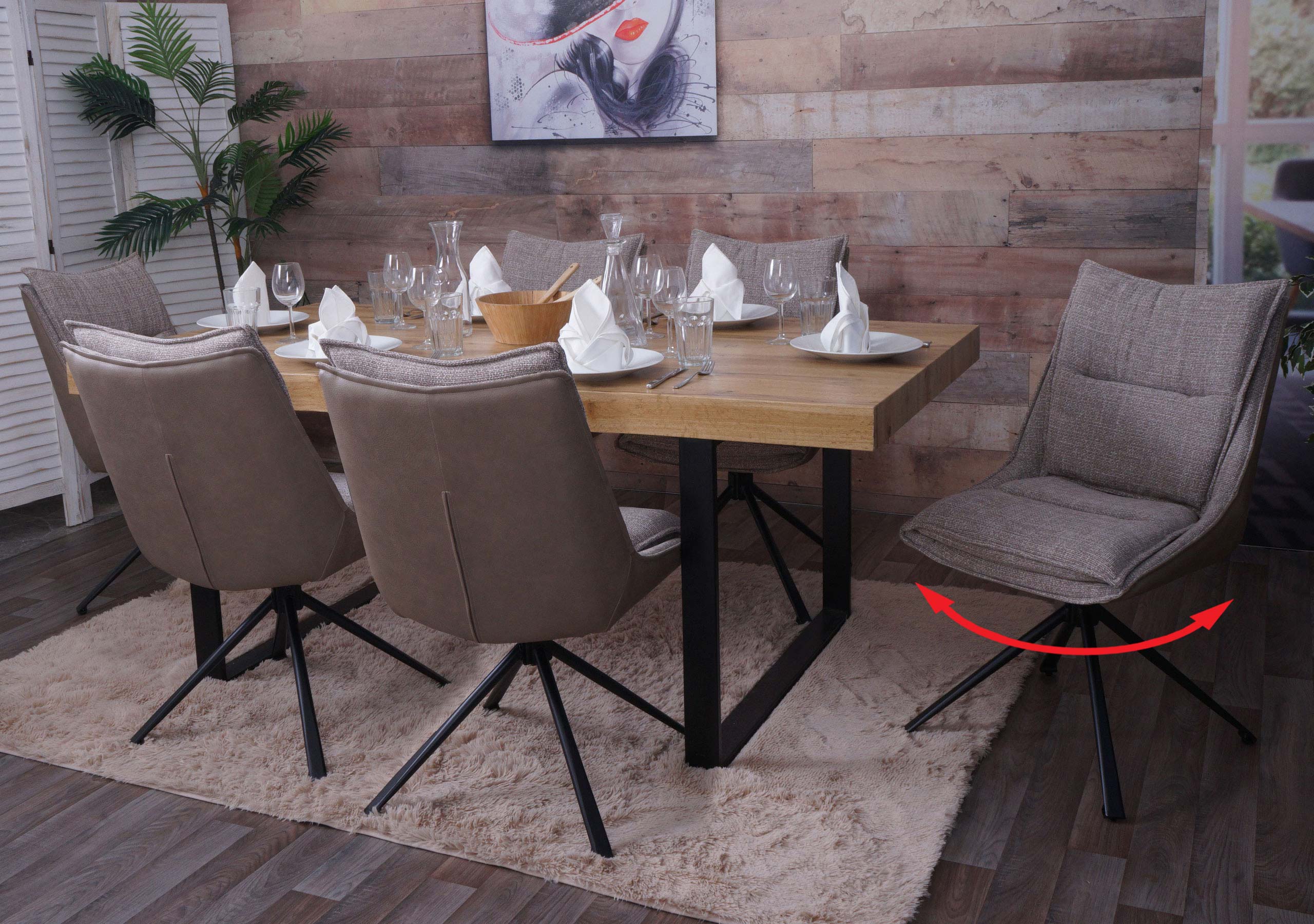 6er-Set Esszimmerstuhl MCW-N71, K&uuml;chenstuhl, drehbar Auto-Return, Stoff/Textil (420g/m&sup2;) &Ouml;ko-Tex ~ beige - Bild 1