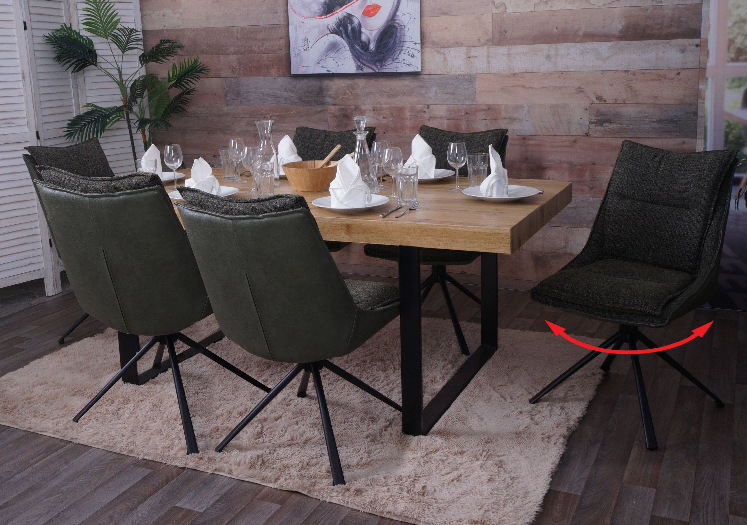 6er-Set Esszimmerstuhl MCW-N71, K&uuml;chenstuhl, drehbar Auto-Return, Stoff/Textil (420g/m&sup2;) &Ouml;ko-Tex ~ gr&uuml;n - Bild 1