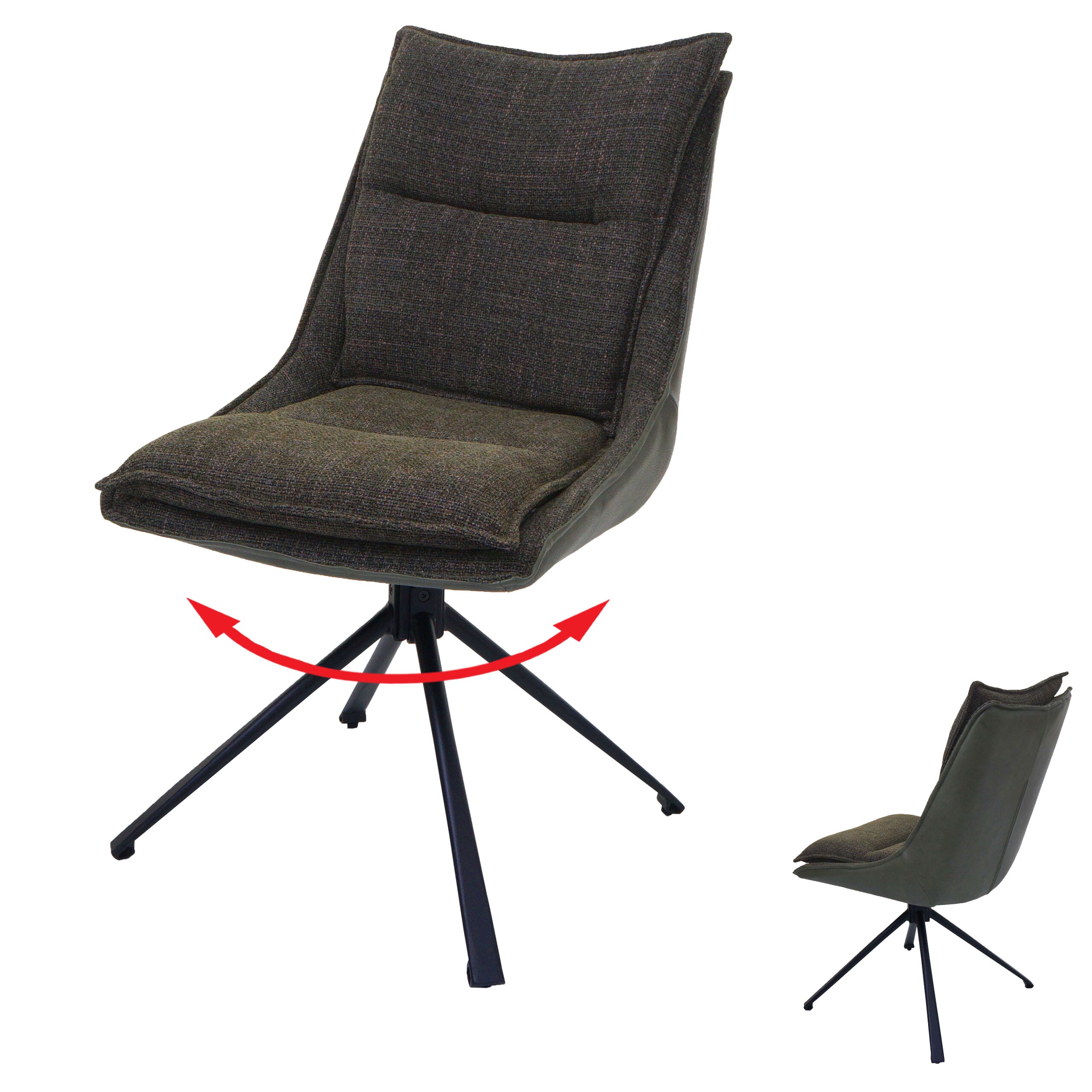 Esszimmerstuhl MCW-N71, K&uuml;chenstuhl, drehbar Auto-Return, Stoff/Textil (420g/m&sup2;) Kunstleder &Ouml;ko-Tex ~ gr&uuml;n - Bild 1