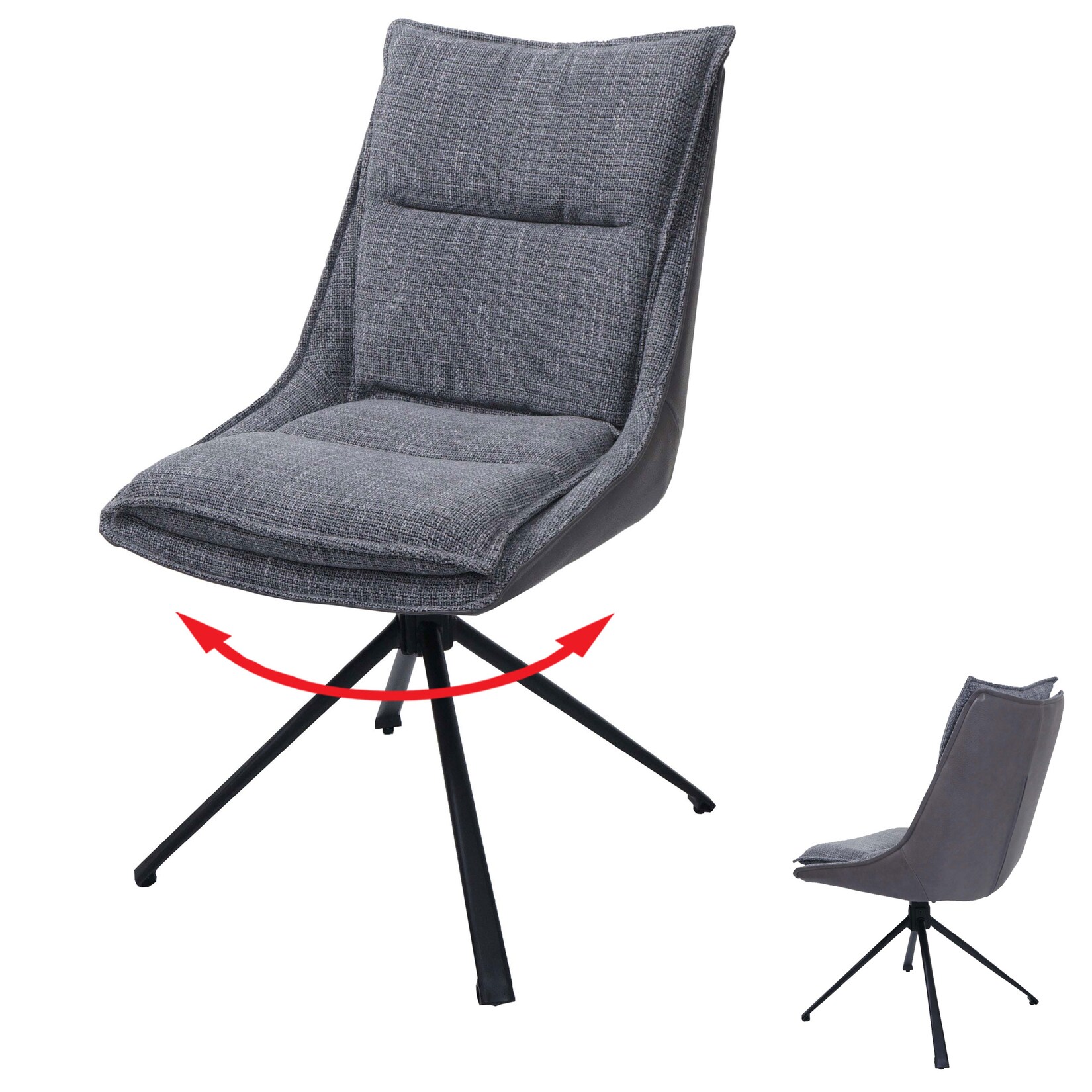 Esszimmerstuhl MCW-N71, Küchenstuhl, drehbar Auto-Return, Stoff/Textil (420g/m²) Kunstleder Öko-Tex ~ grau