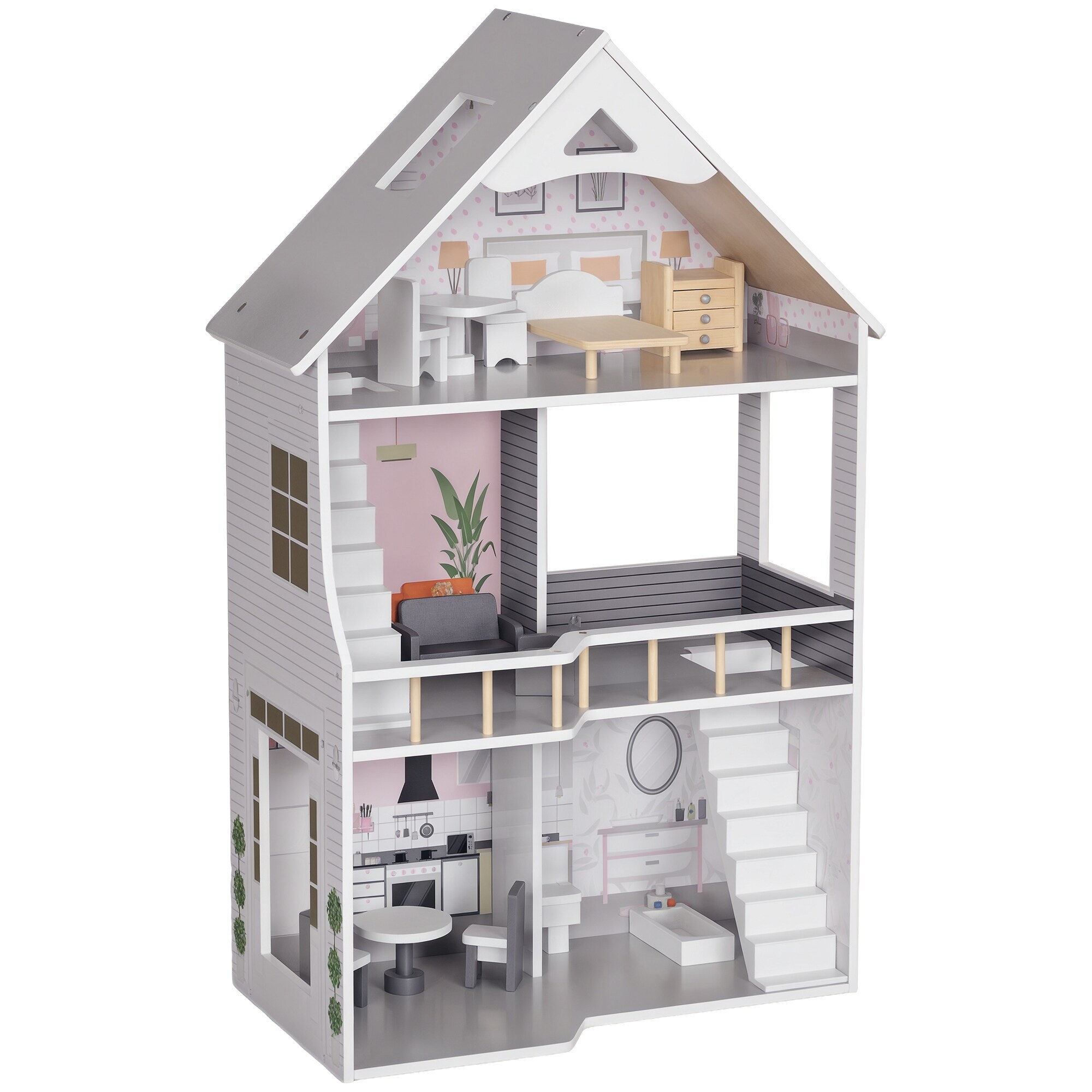 AIYAPLAY Puppenhaus MDF, Kiefernholz - Bild 1