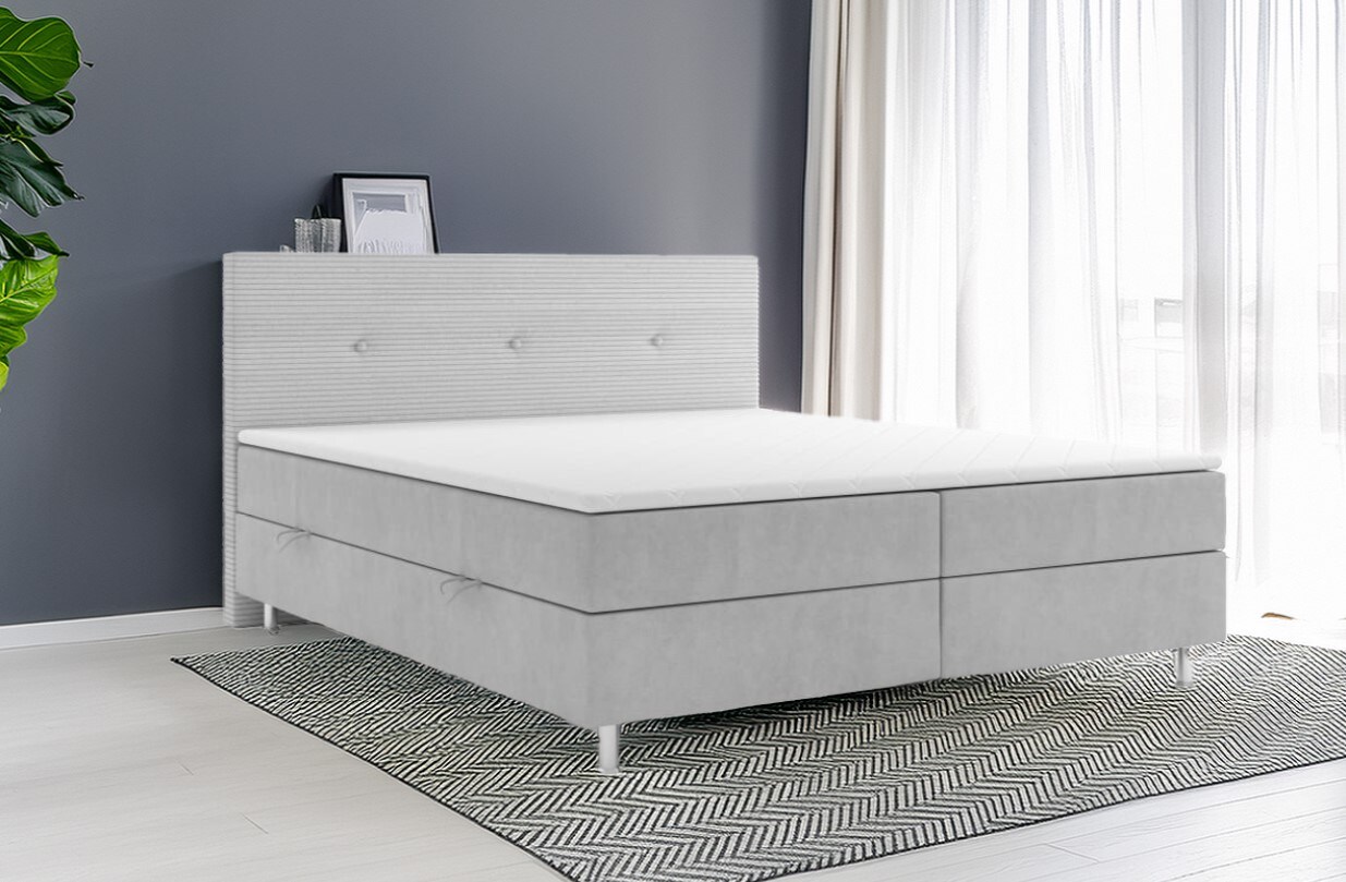 Boxspringbett RIO mit Bettkasten 180 x 200 cm Webstoff Bett Bettkasten Topper - versch. Ausführungen - Grau