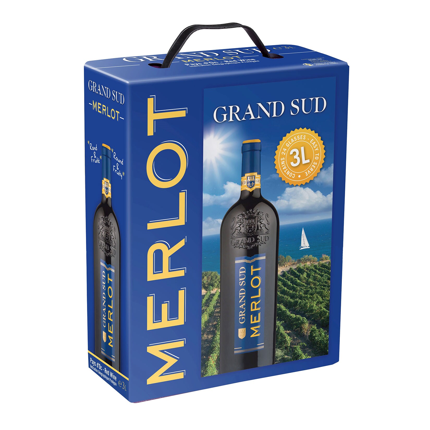 Grand Sud Merlot 12,5 % vol 3 Liter Bag in Box – Inhalt: 2 Flaschen | 03500610032738