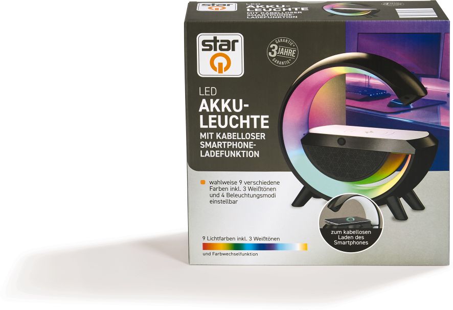Star Q LED Akkuleuchte mit kabelloser Smartphone Ladefunktion rund - Bild 1