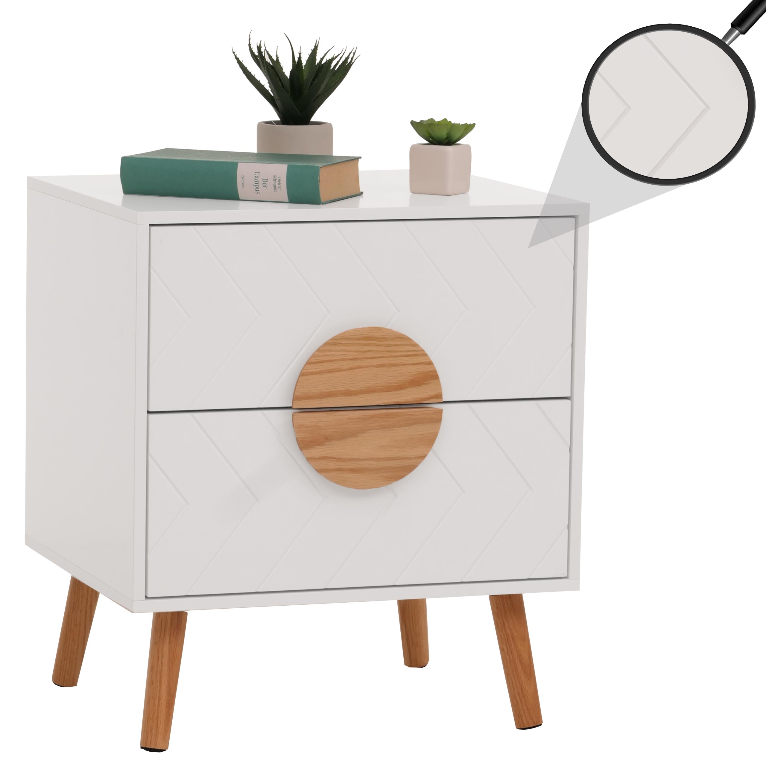 Nachttisch MCW-N89, Kommode Beistelltisch Nachtschrank, Schublade Fischgr&auml;tenmuster Melamin Holz, 55x48x40cm ~ wei&szlig; - Bild 1