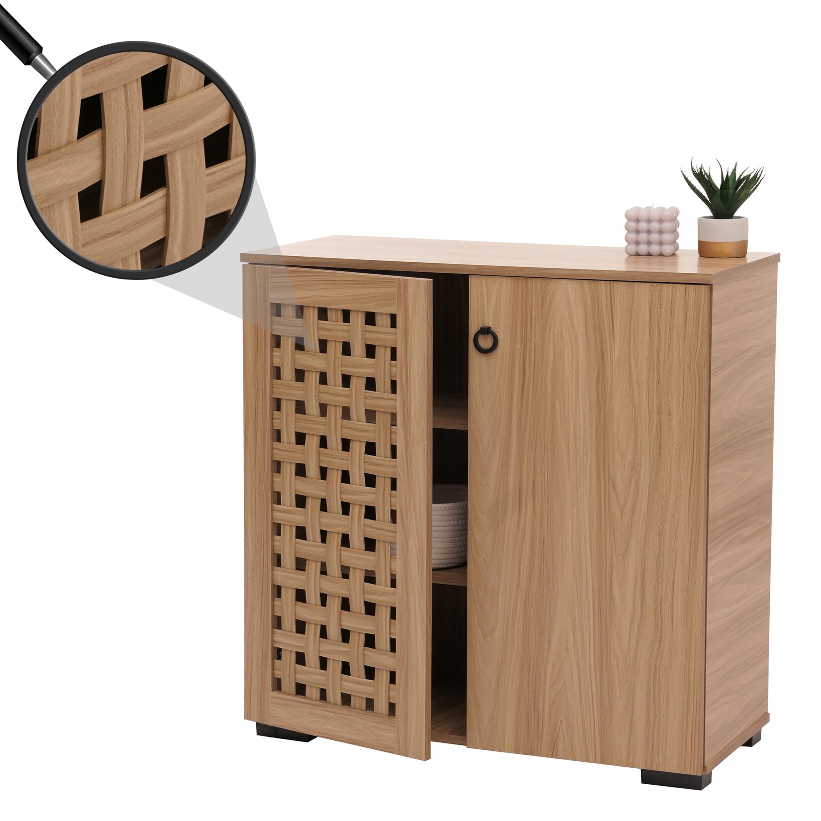 Kommode MCW-N87, Sideboard Schrank Anrichte, 3D-Flecht-Design 2 Türen 3 Staufächer Soft-Close, 82x80x37cm ~ braun