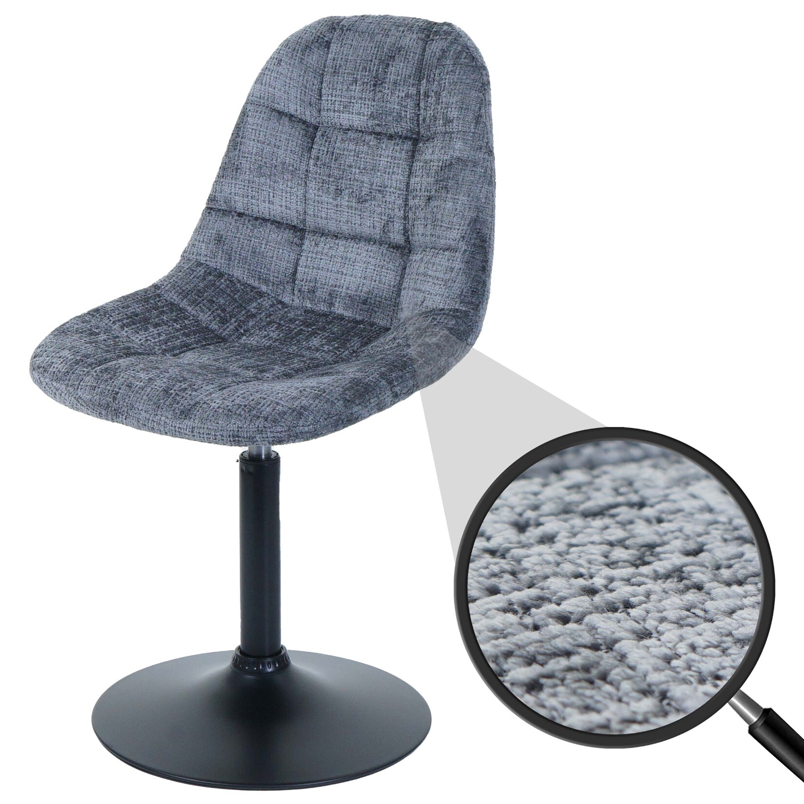 Esszimmerstuhl MCW-A60, Küchenstuhl Stuhl Drehstuhl, Stahl MVG Stoff/Textil Chenille (465g/m²) ~ dunkelgrau