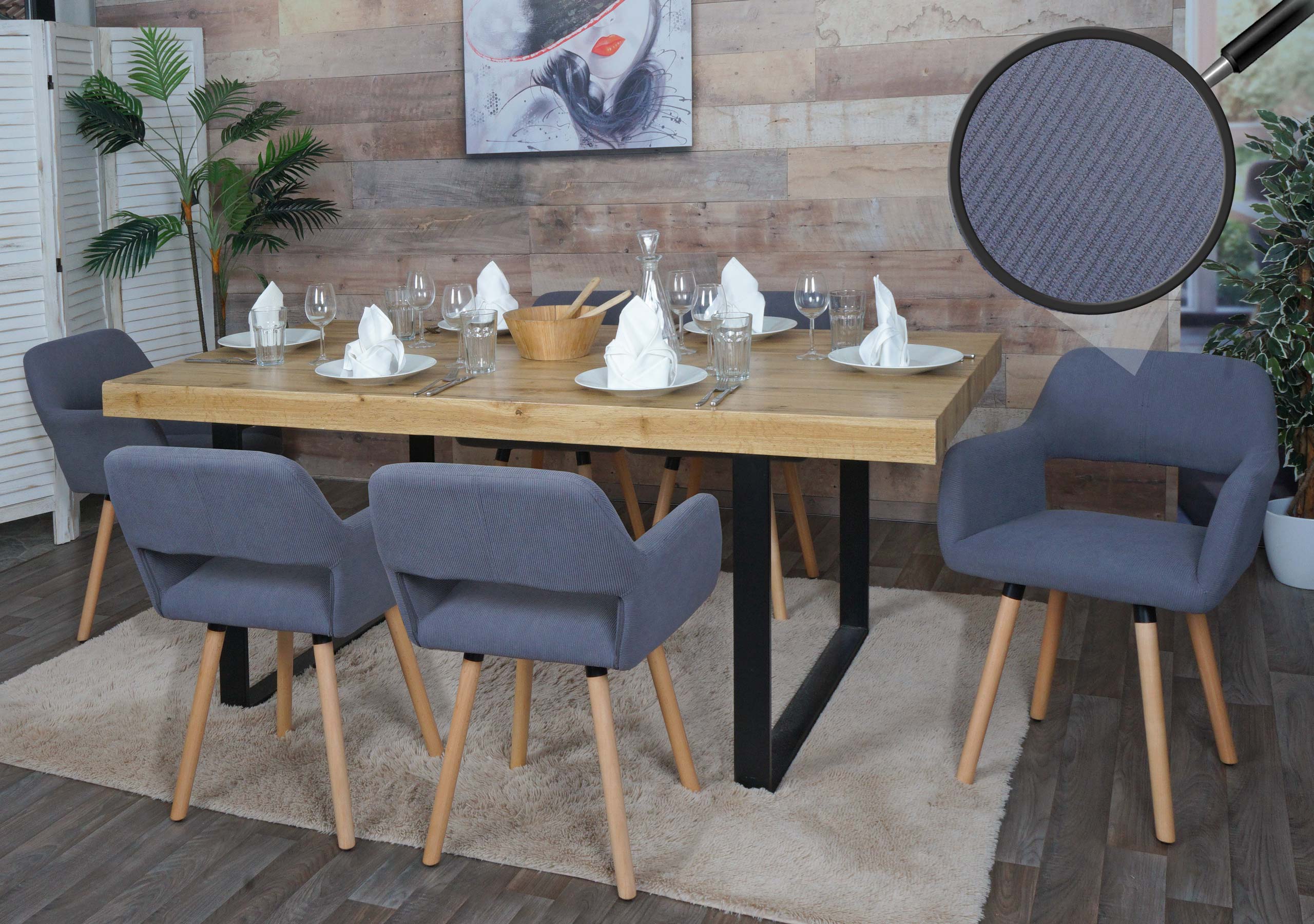 6er-Set Esszimmerstuhl MCW-A50 II, Stuhl K&uuml;chenstuhl Polsterstuhl, Holz Stoff/Textil Cord (400g/m&sup2;) MVG ~ dunkelgrau - Bild 1