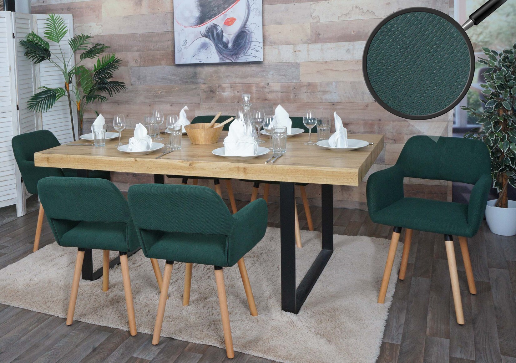 6er-Set Esszimmerstuhl MCW-A50 II, Stuhl Küchenstuhl Polsterstuhl, Holz Stoff/Textil Cord (400g/m²) MVG ~ grün